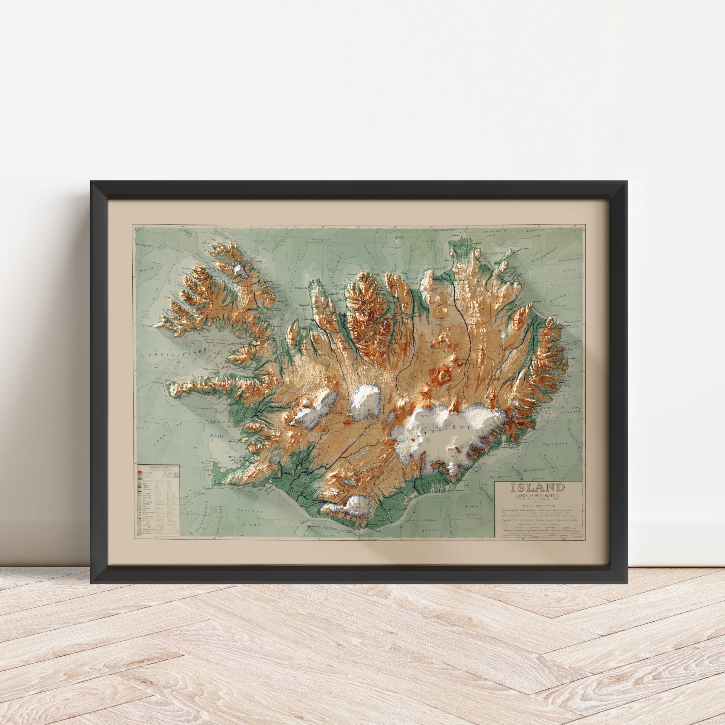 Iceland 1928 Vintage Restored Elevation Map