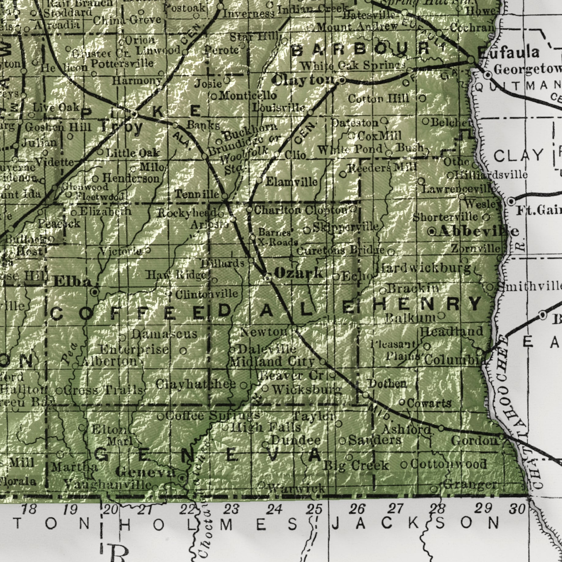 Alabama Vintage Map Print – 1891 Relief Edition