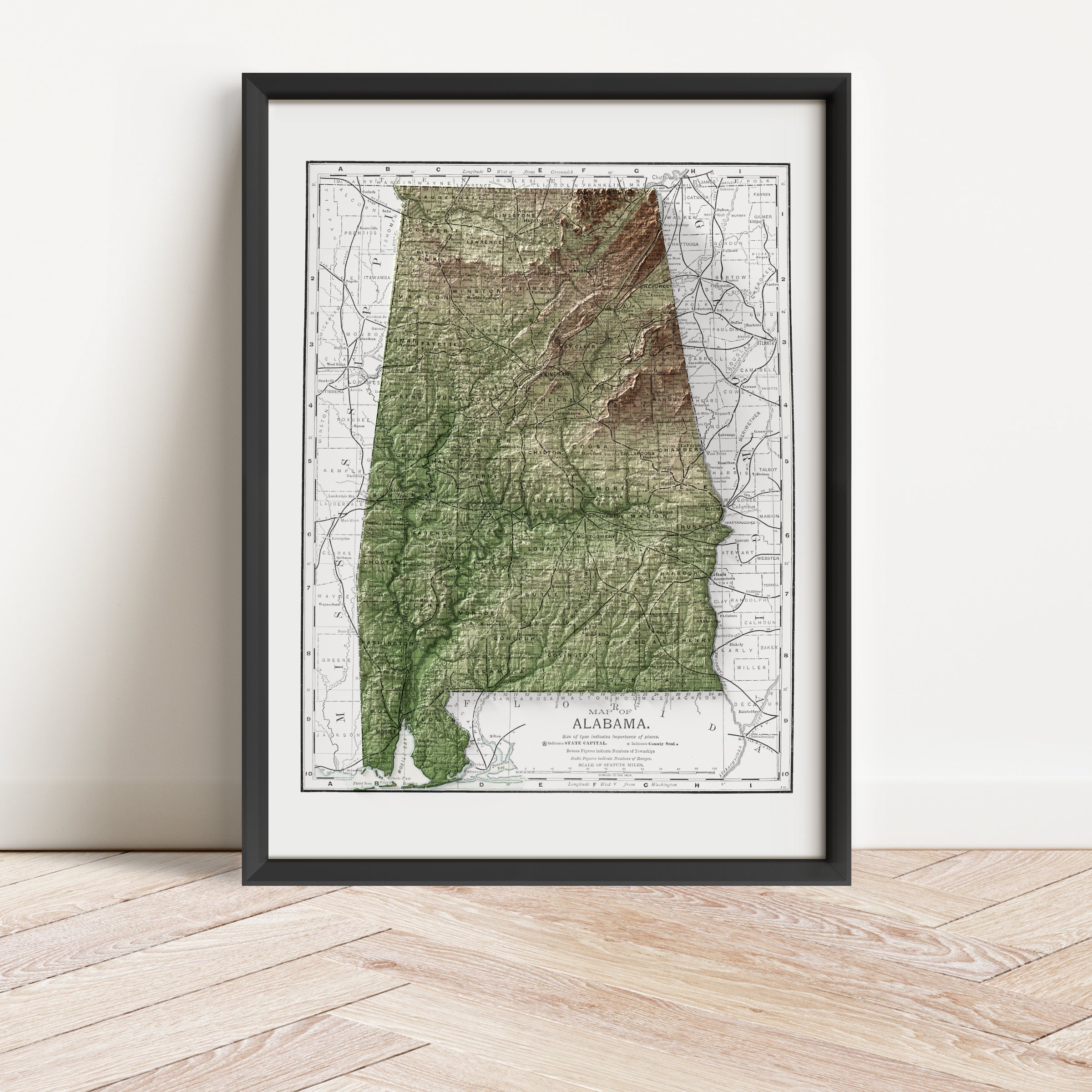 Alabama Vintage Map Print – 1891 Relief Edition