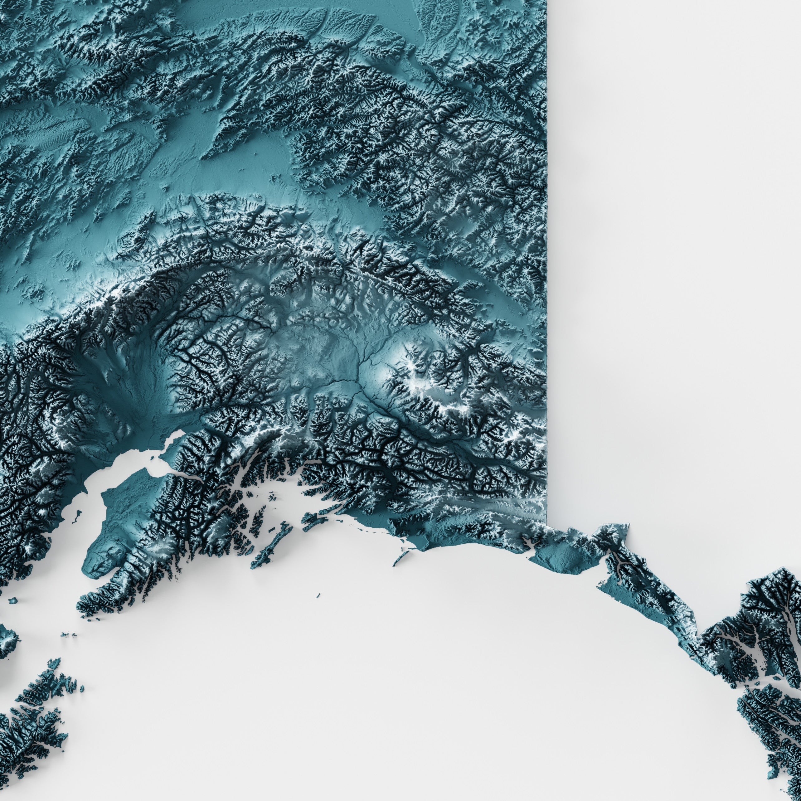 Close-up of minimalist topographic map poster of the US State of Alaska