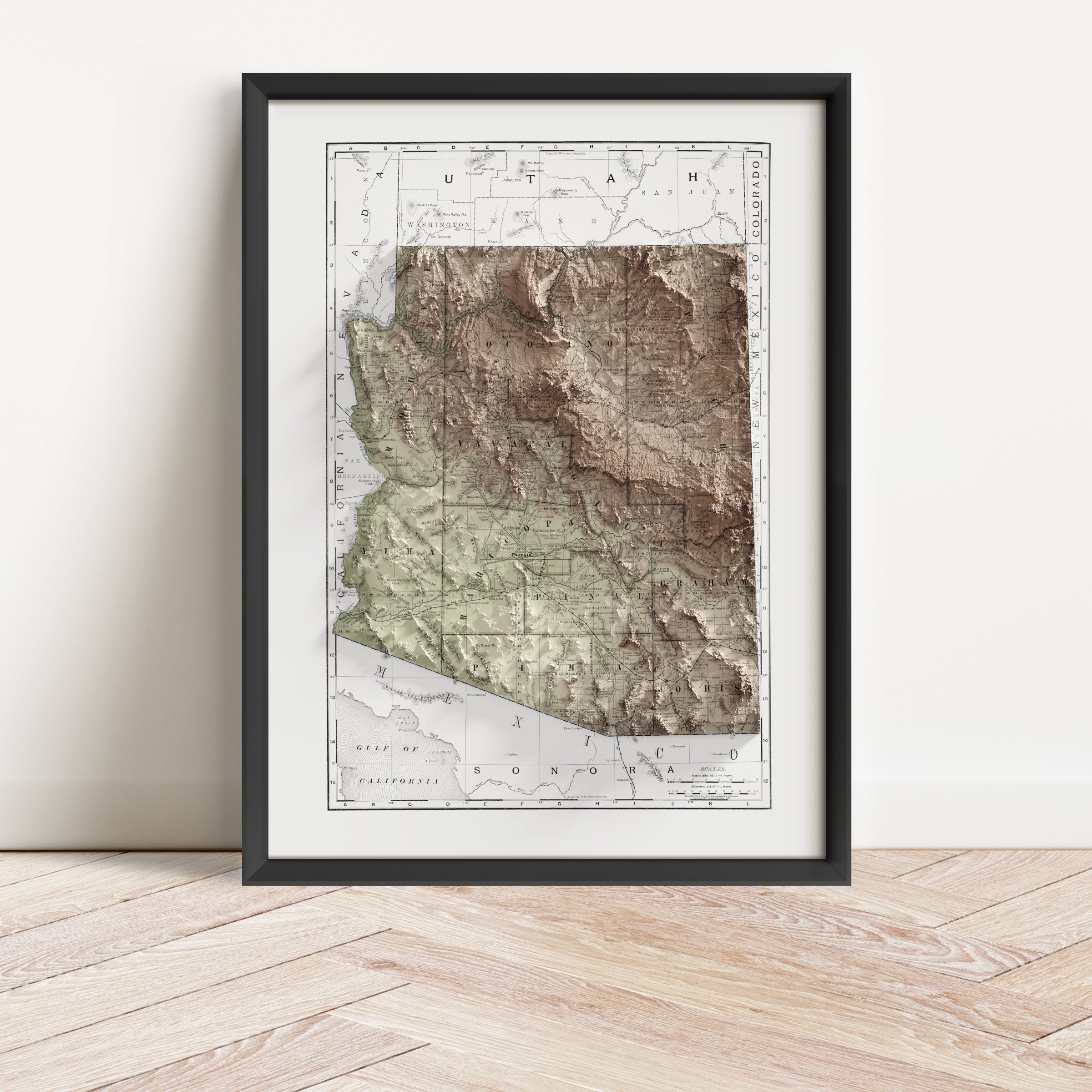 Arizona Vintage Map Print – 1893 Relief Edition
