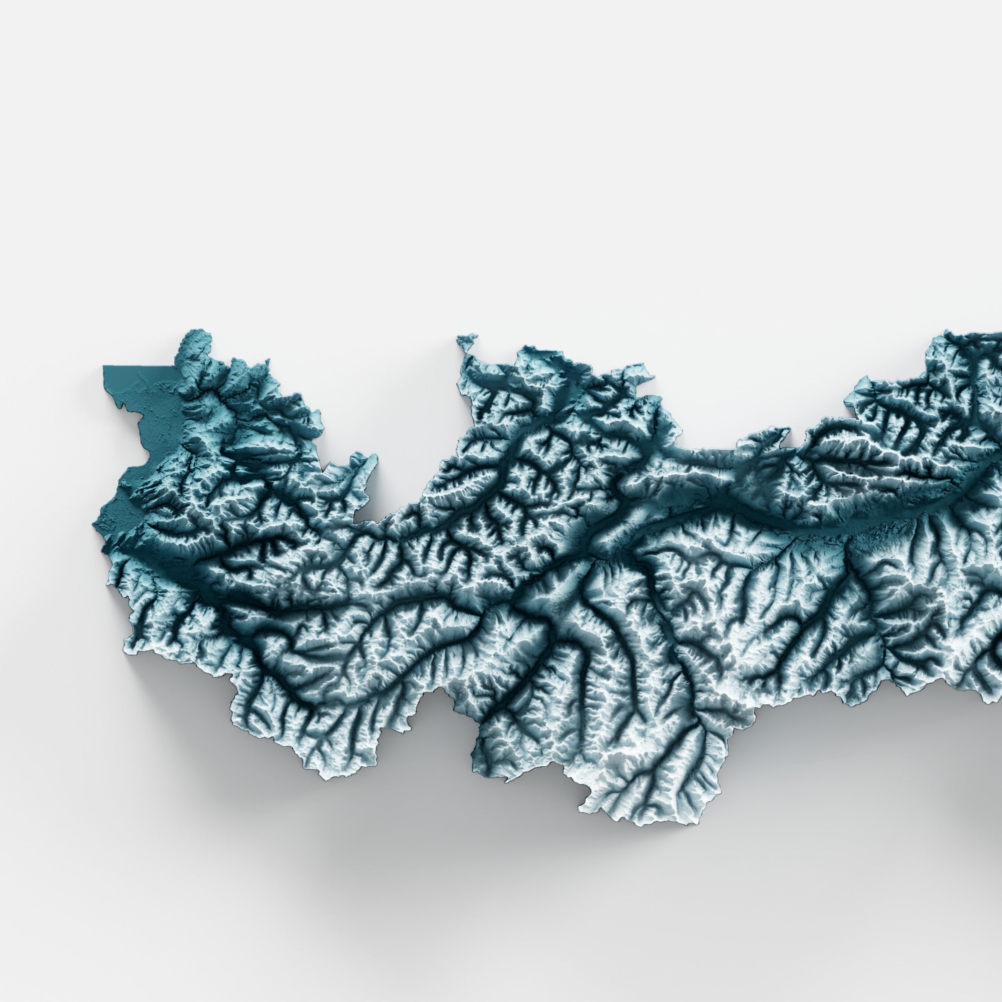 Close-up of minimalist topographic map poster of Austria