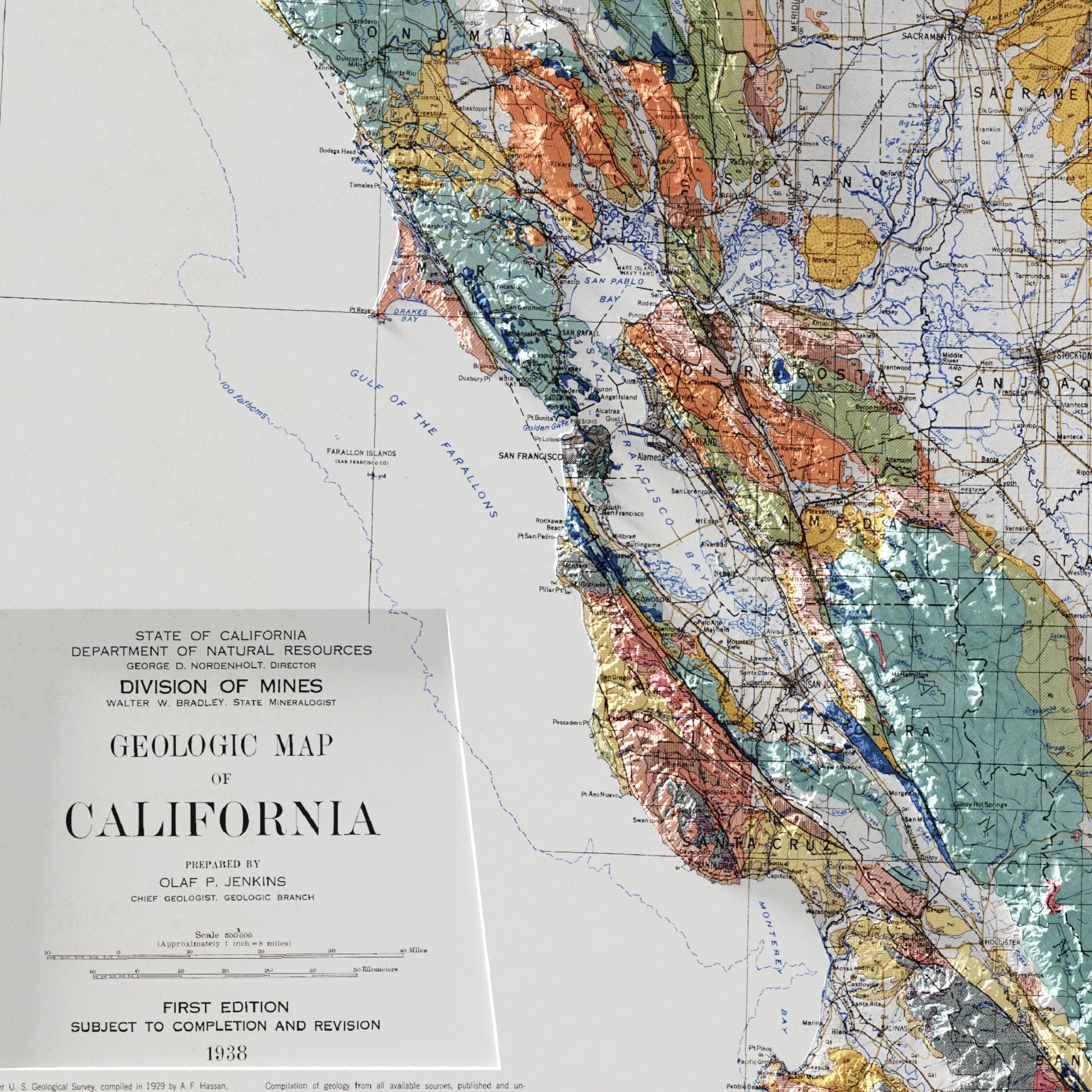 California Geological Map Print – 1938 Vintage Edition