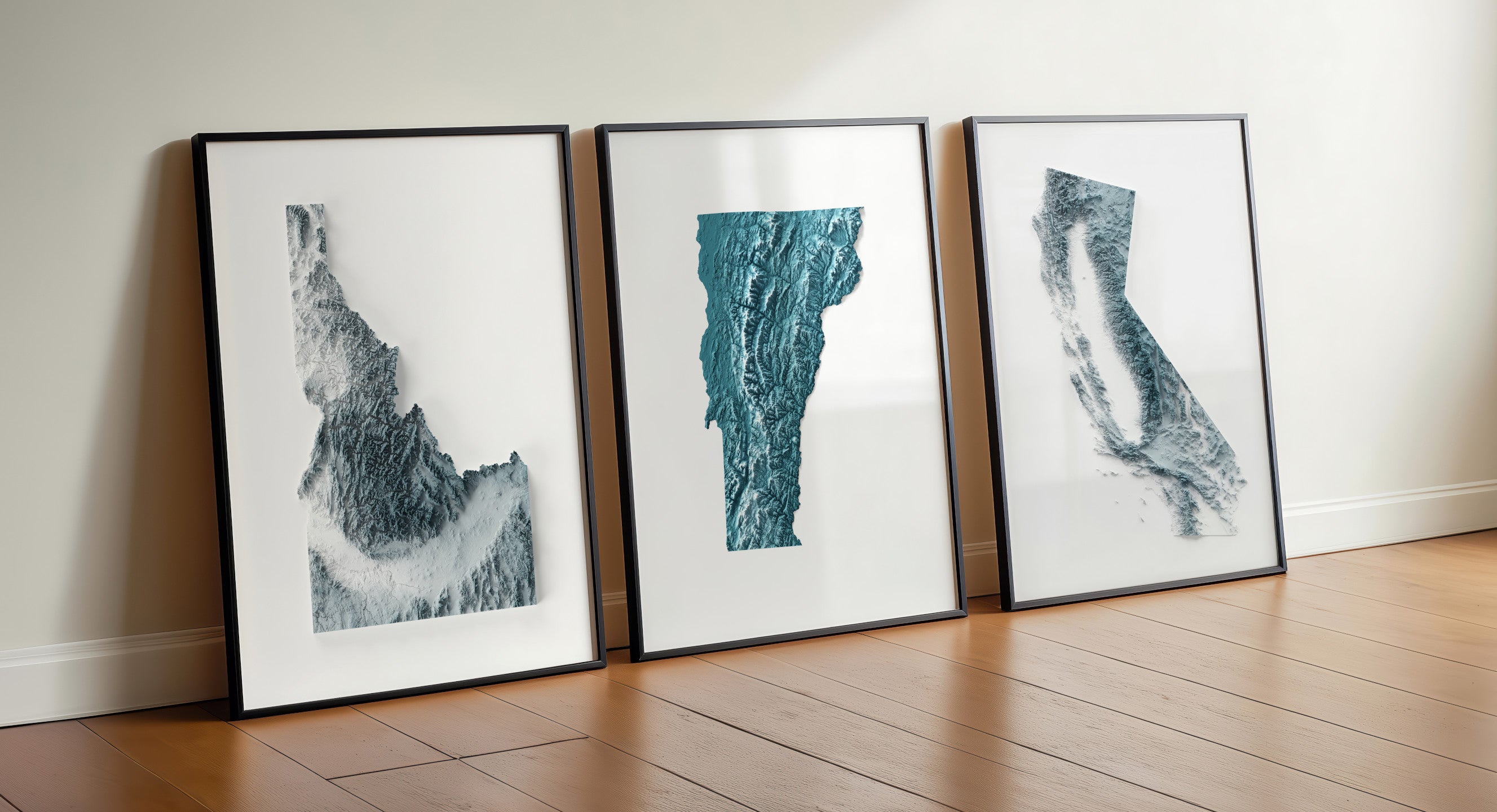 Explore our framed minimalist elevation map posters of the United States. Available both framed and unframed our topographic map prints are the perfect piece of decor to remember that one place that is special for you!