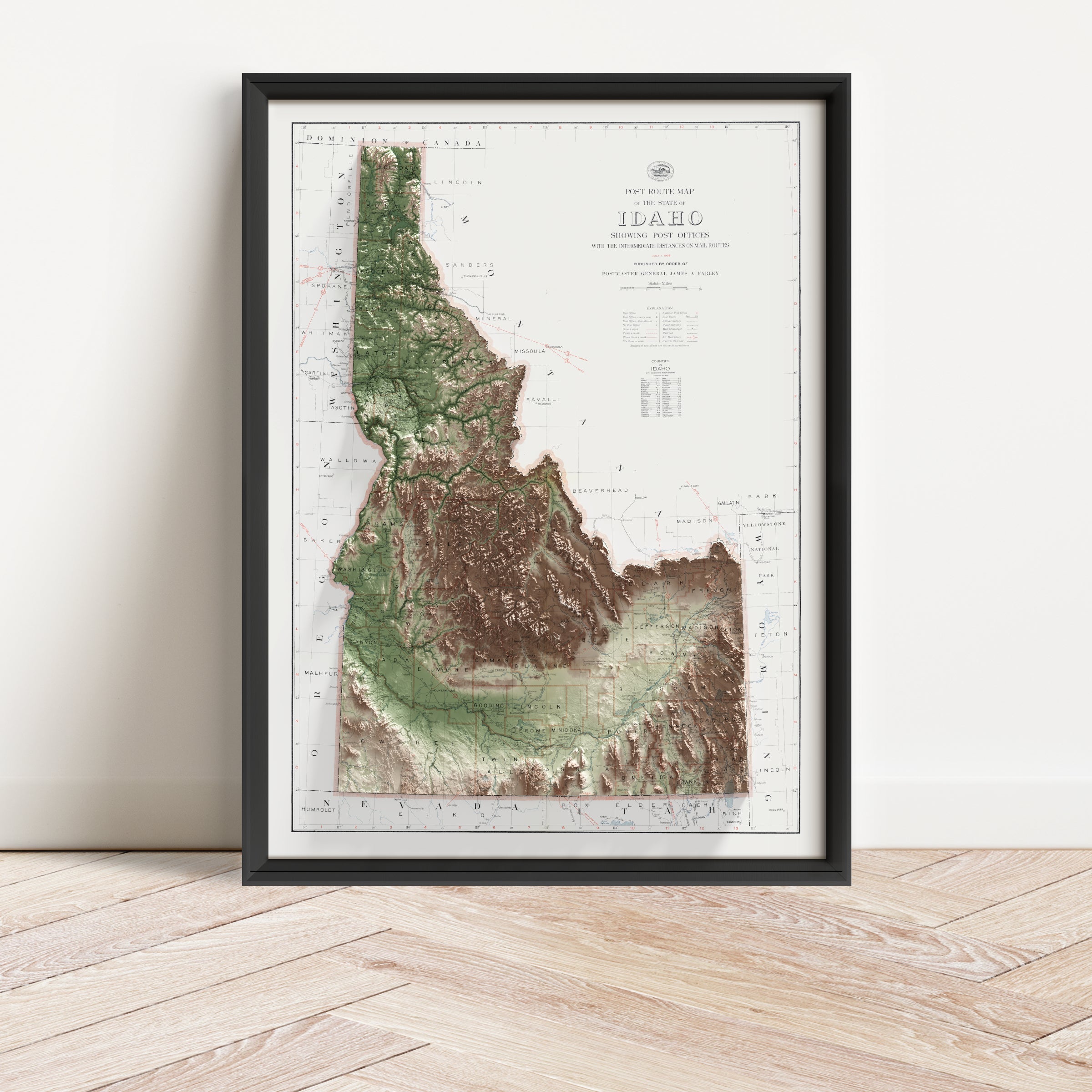Idaho Vintage Map Print – 1938 Relief Edition