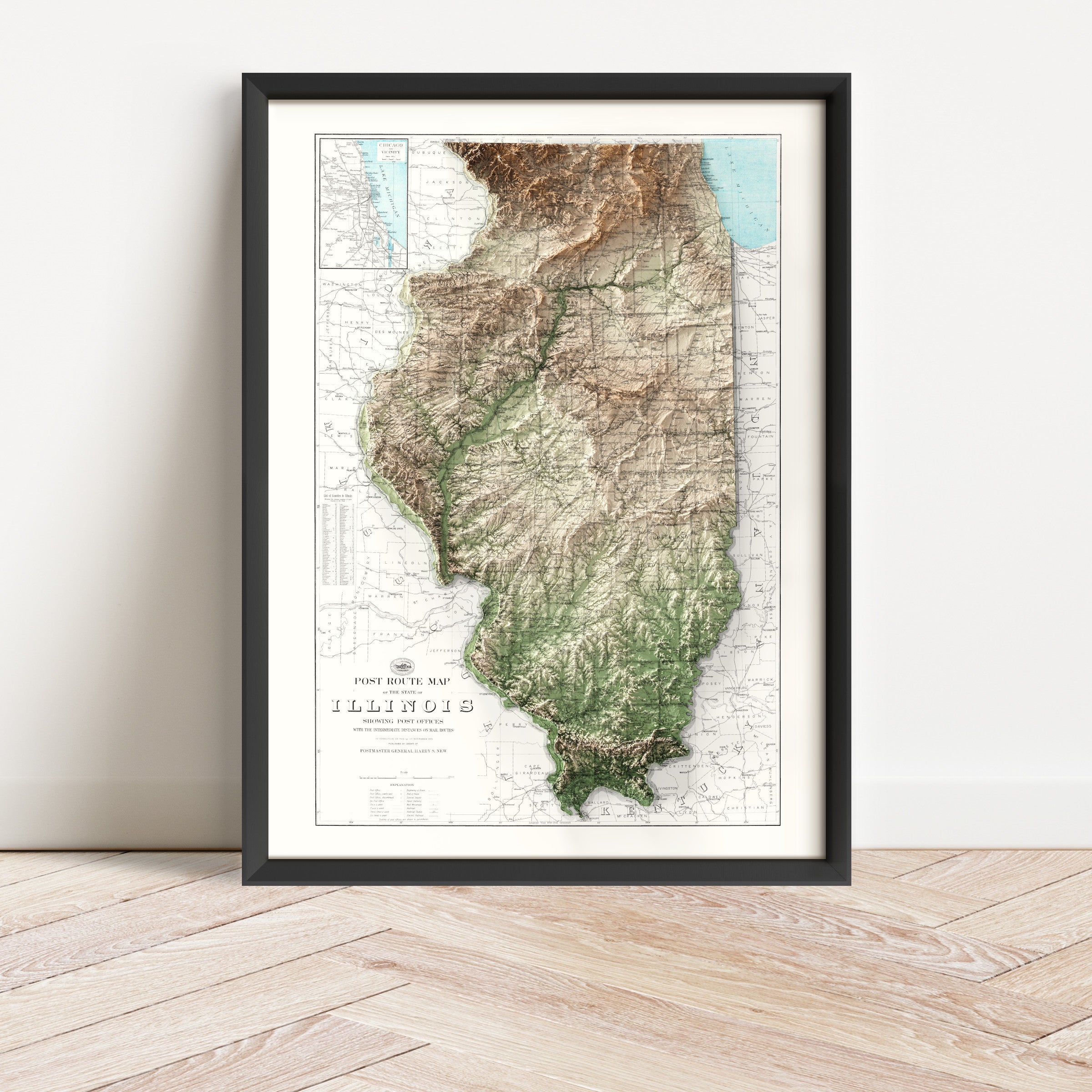 Illinois Vintage Map Print – 1926 Relief Edition