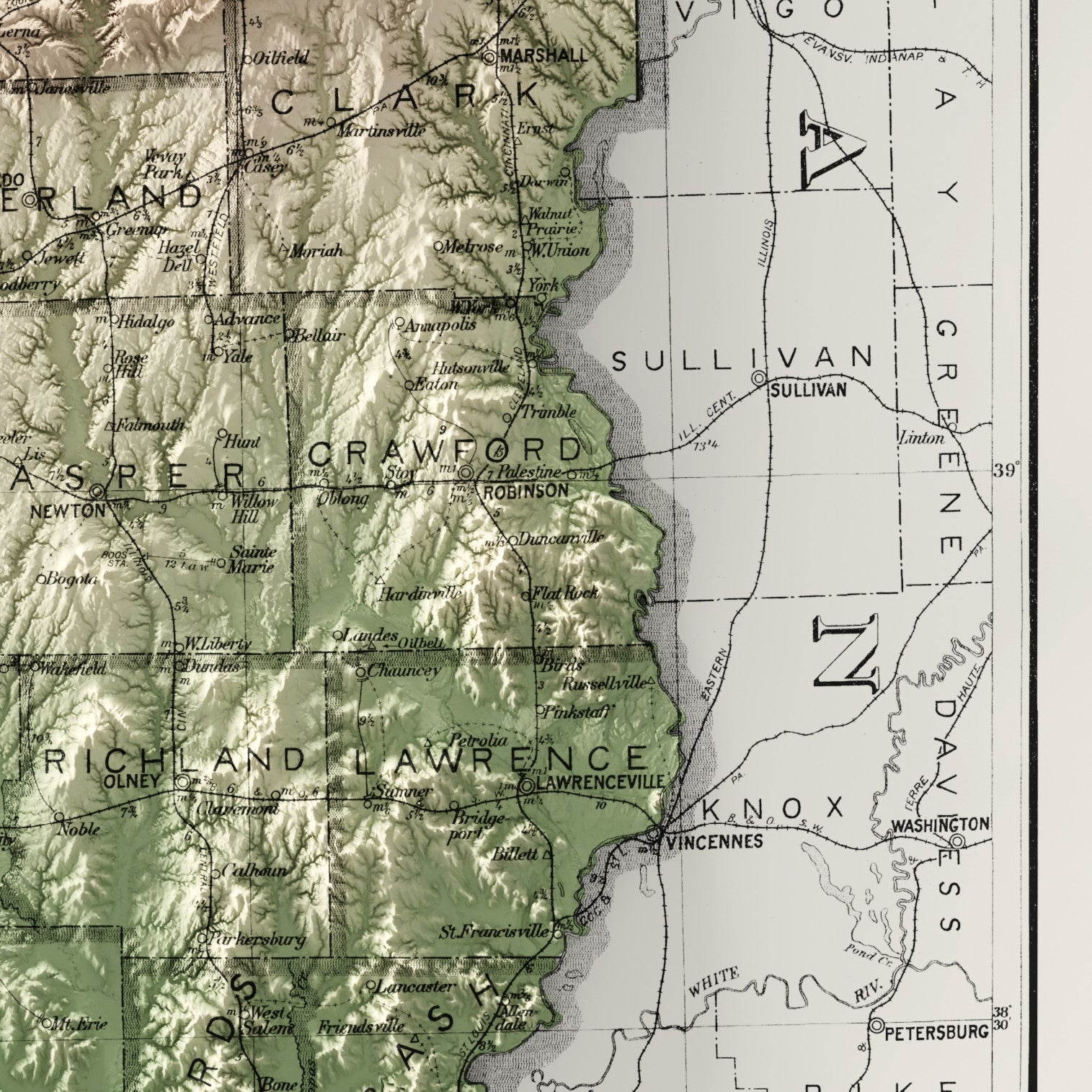 Illinois Vintage Map Print – 1926 Relief Edition