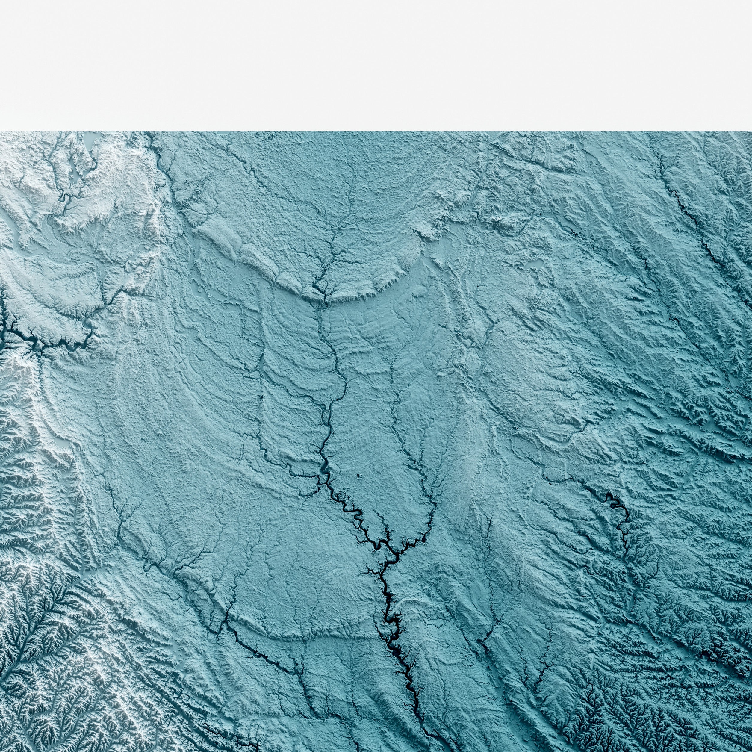 Close-up of minimalist topographic map poster of the US State of Iowa