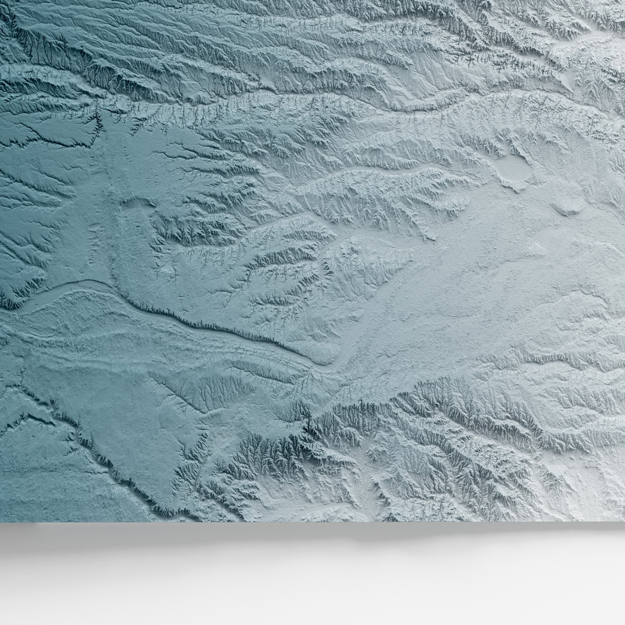 Close-up of minimalist topographic map poster of the US State of Kansas