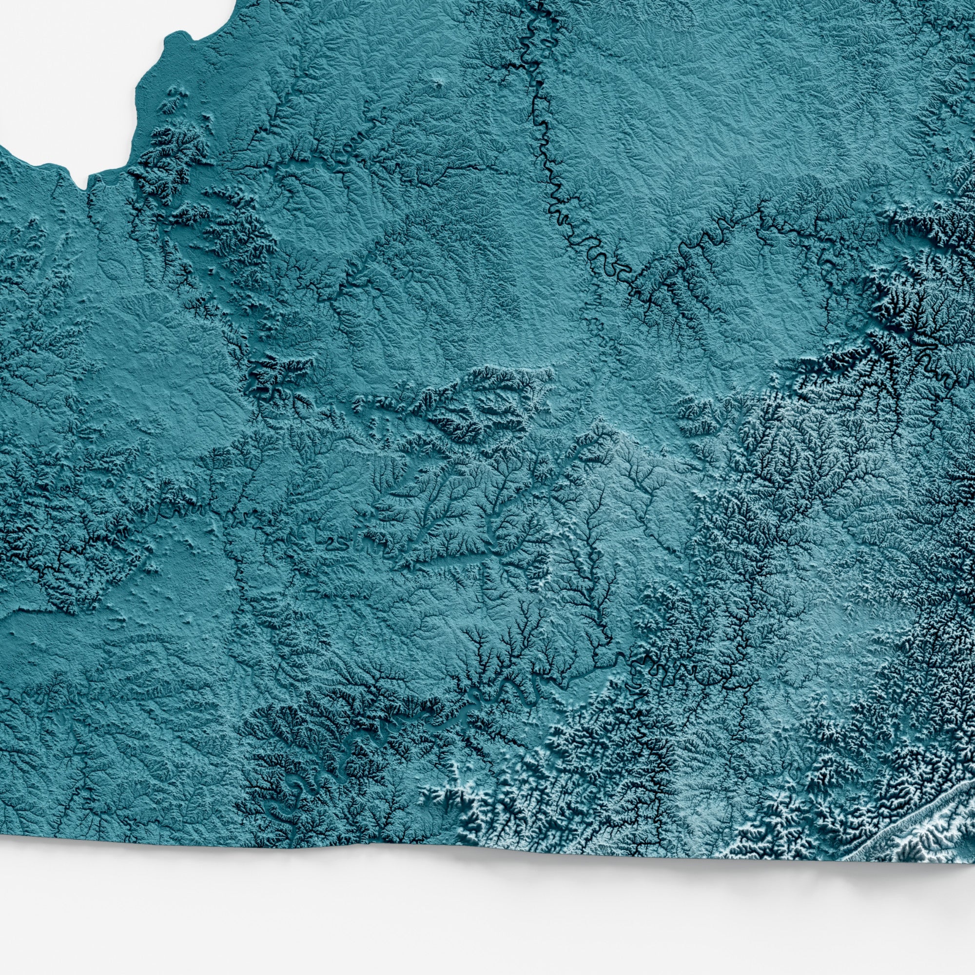 Close-up of minimalist topographic map poster of the US State of Kentucky