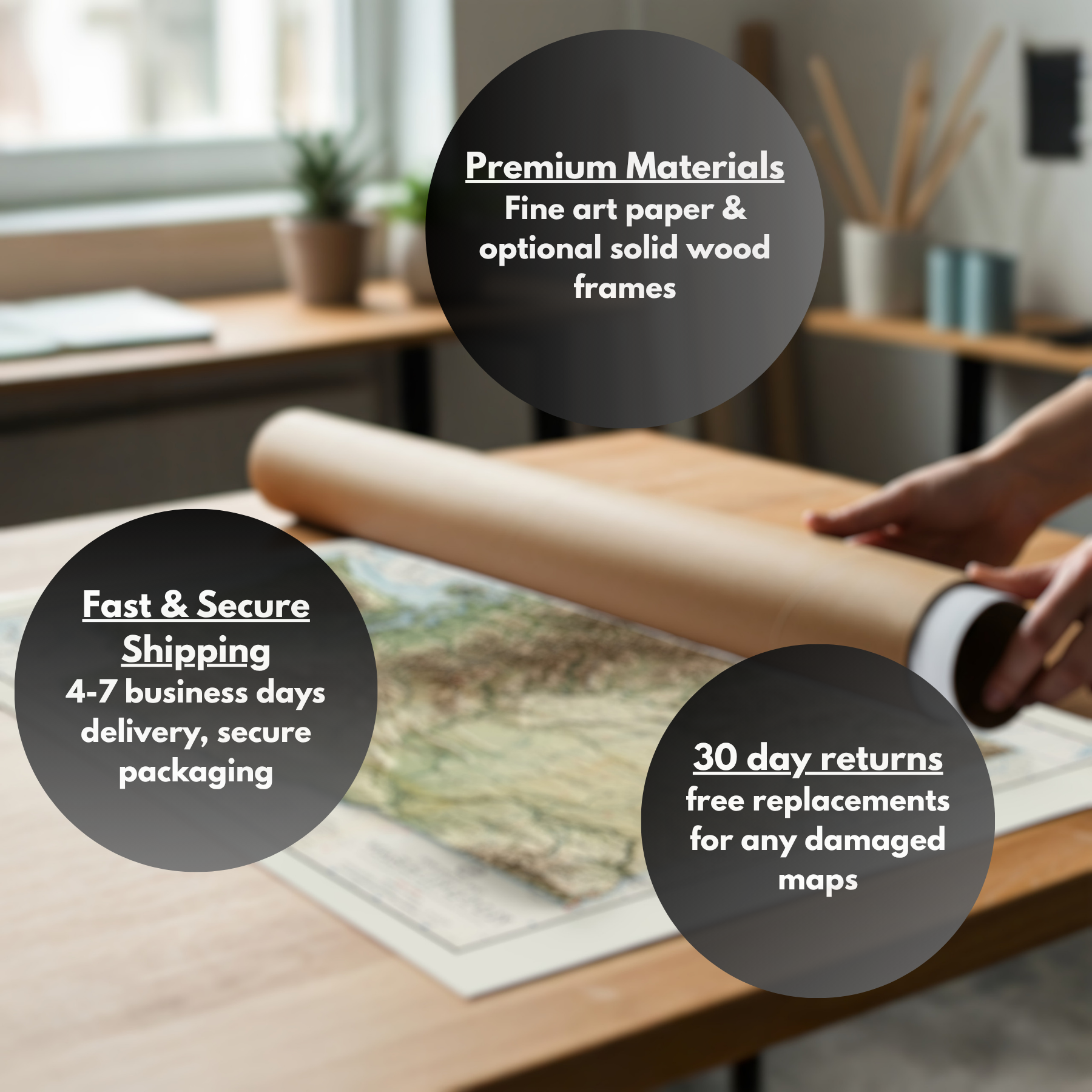 Mappedell offers fast & secure shipping, premium materials like fine art and museum quality paper. We also offer free replacements and 30 day returns.