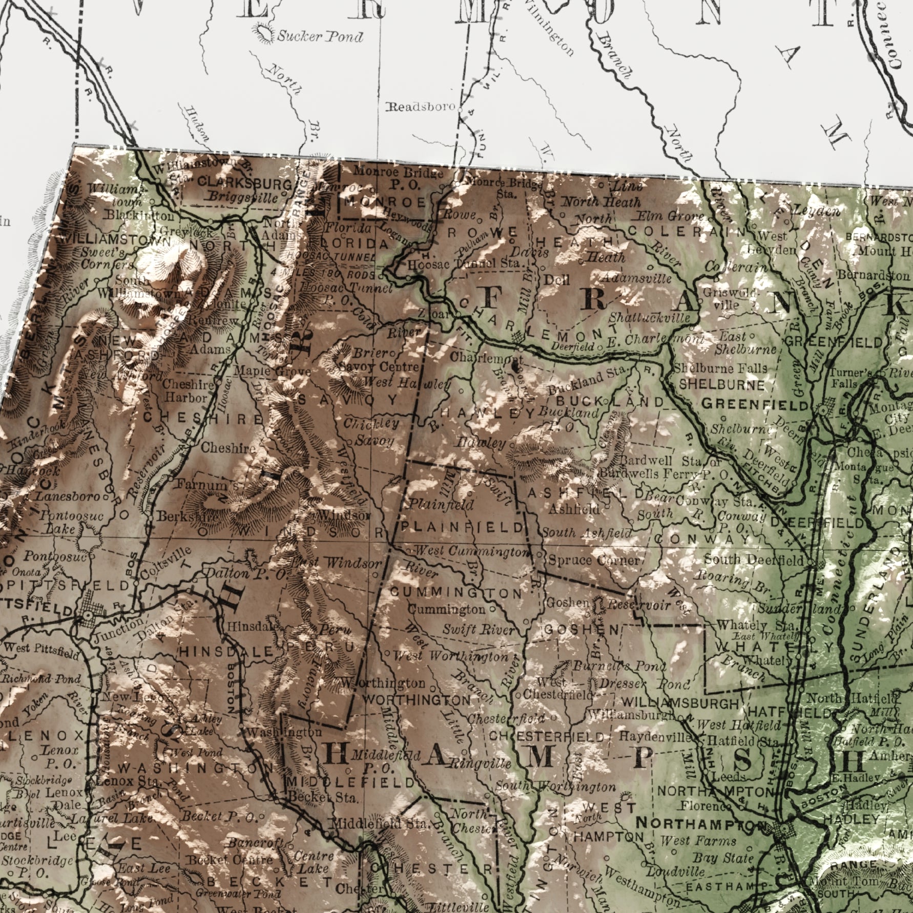 Massachusetts Vintage Map Print – 1890 Relief Edition