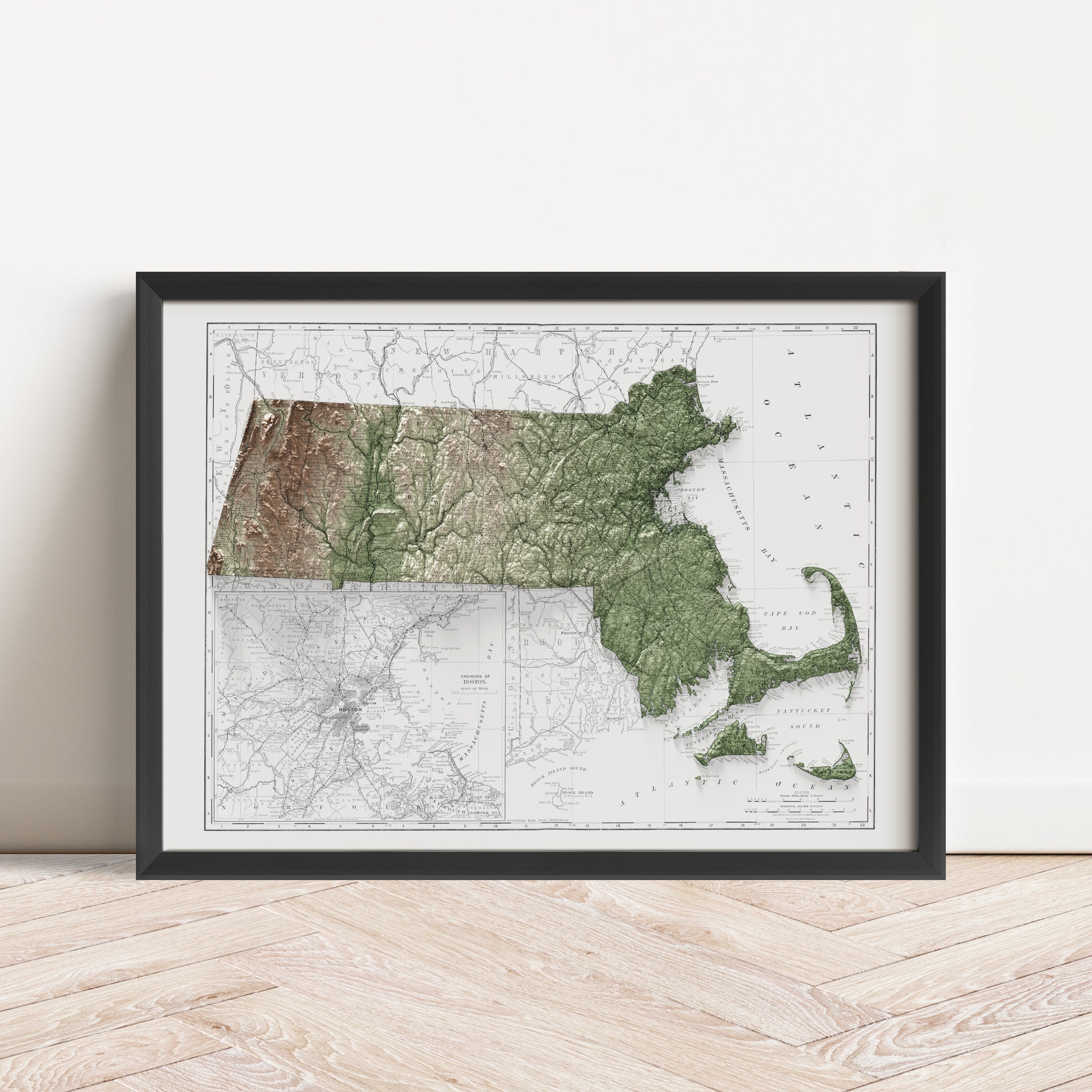 Massachusetts Vintage Map Print – 1890 Relief Edition