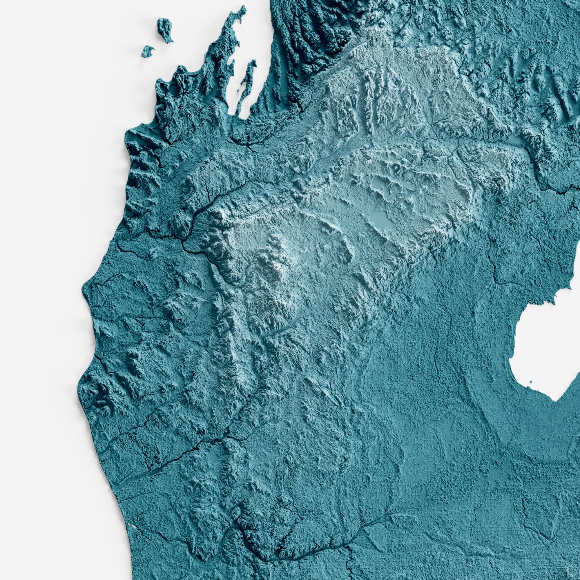 Close-up of minimalist topographic map poster of the US State of Michigan