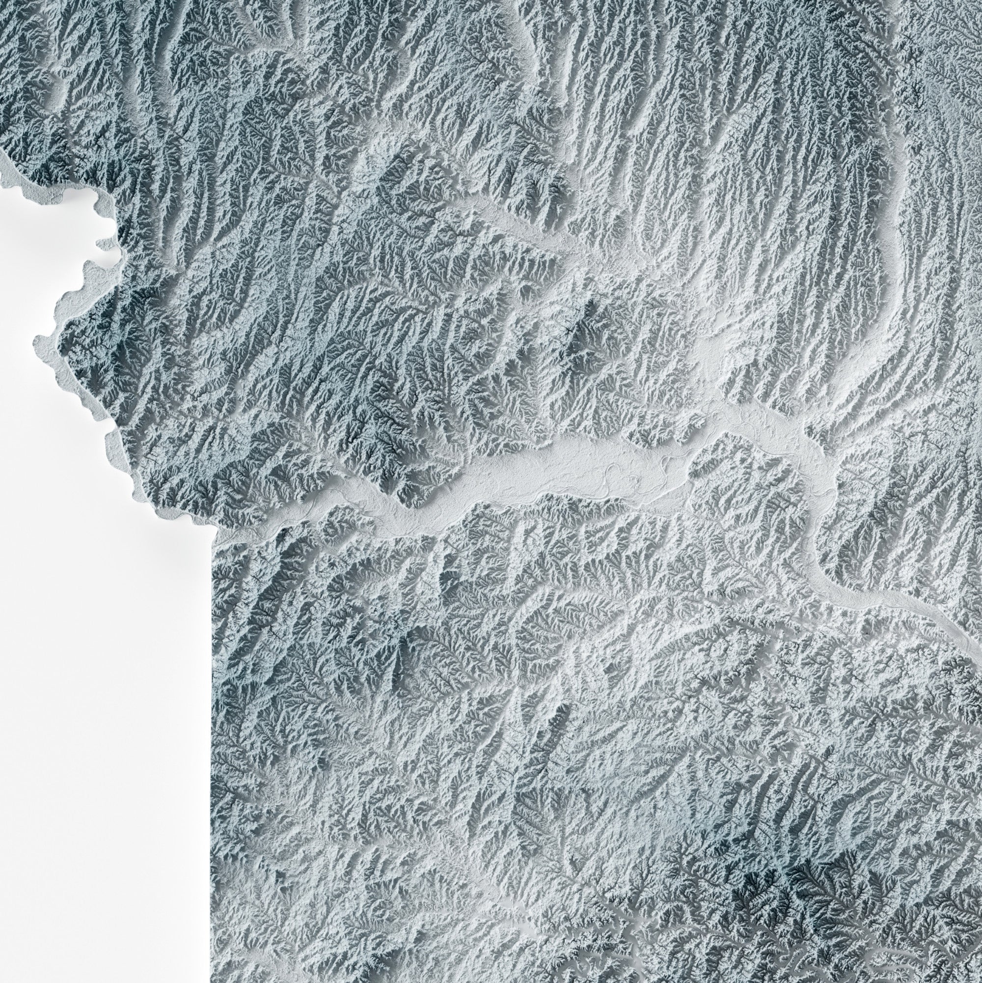 Close-up of minimalist topographic map poster of the US State of Missouri