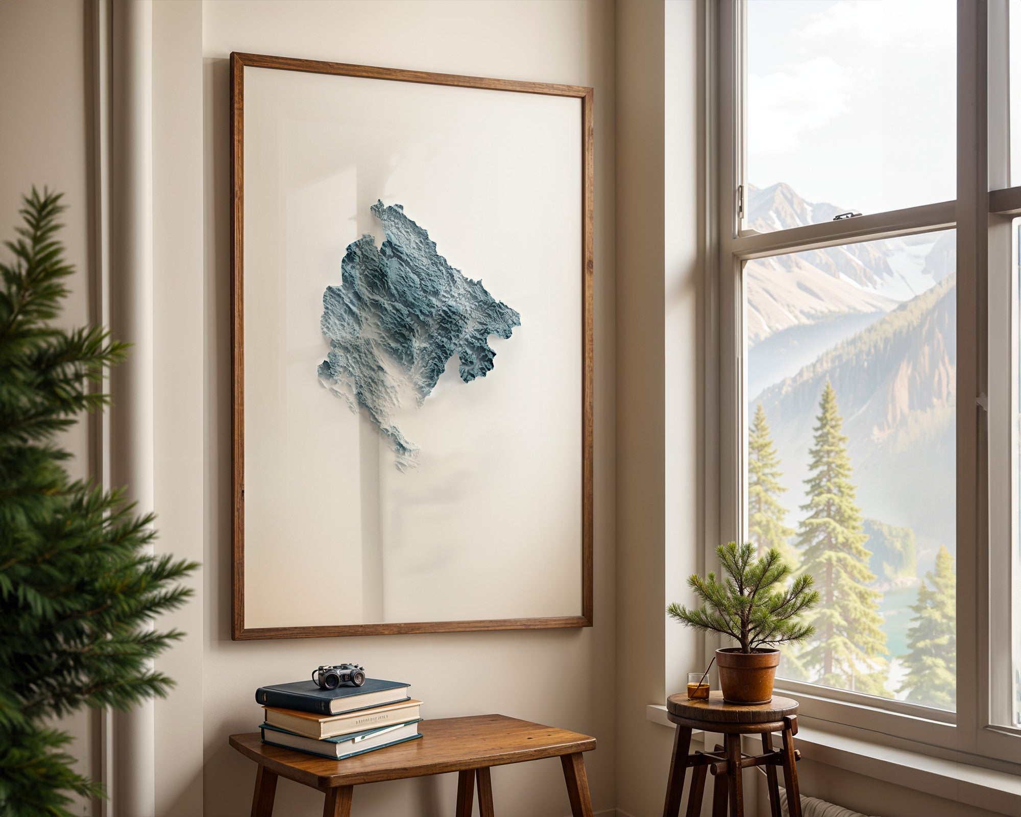 Montenegro Map Print – Minimalist Elevation Design (White Style)