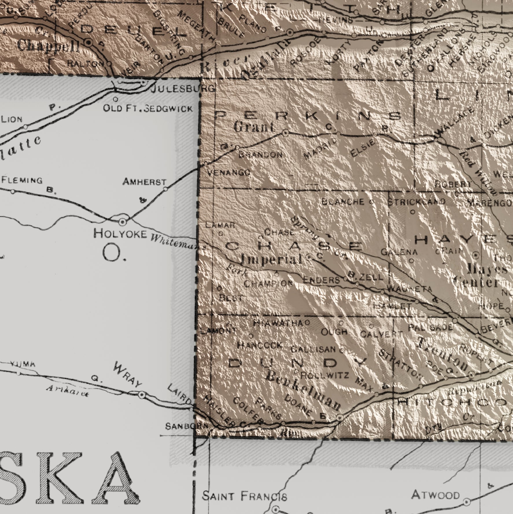 Nebraska Vintage Map Print – 1925 Relief Edition