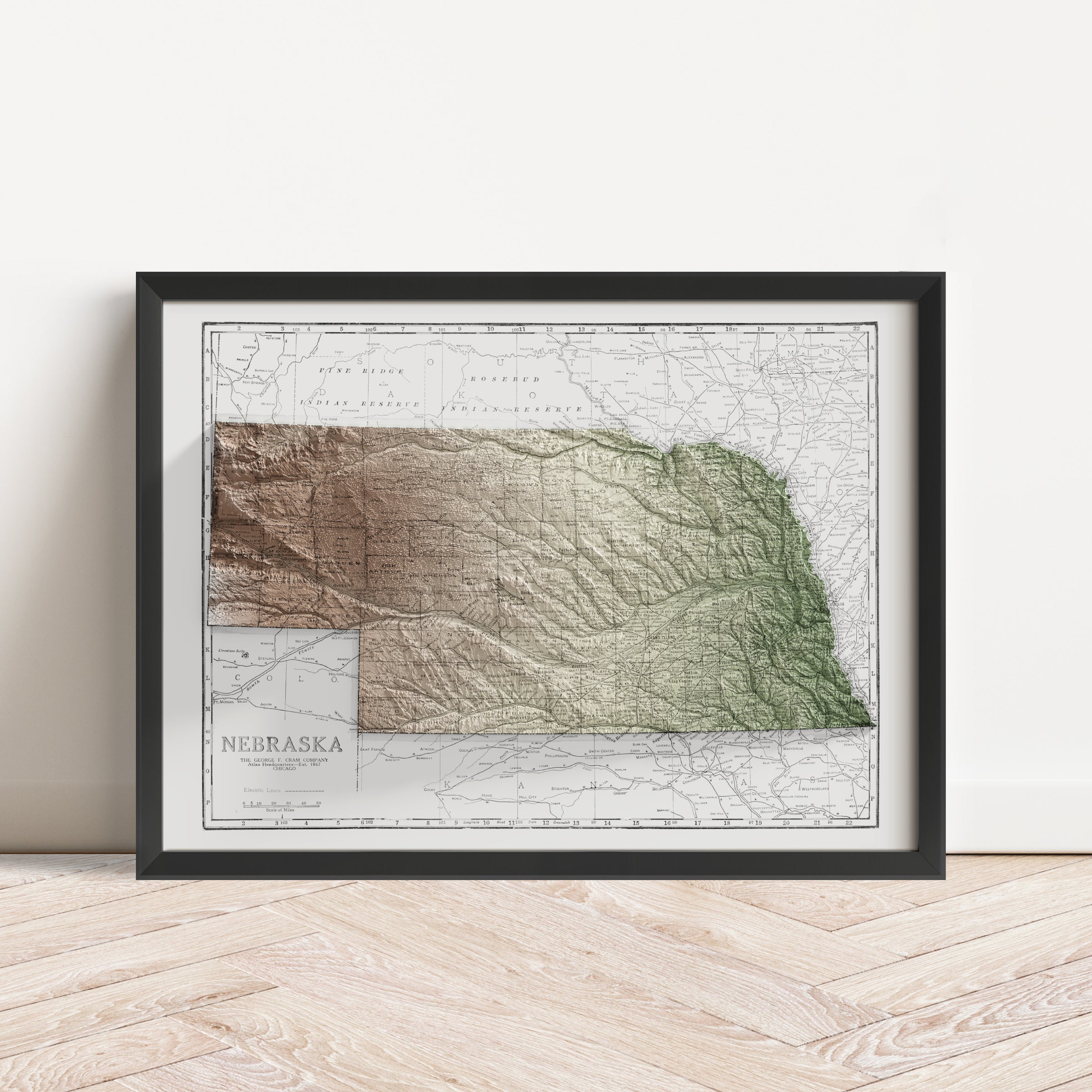 Nebraska Vintage Map Print – 1925 Relief Edition