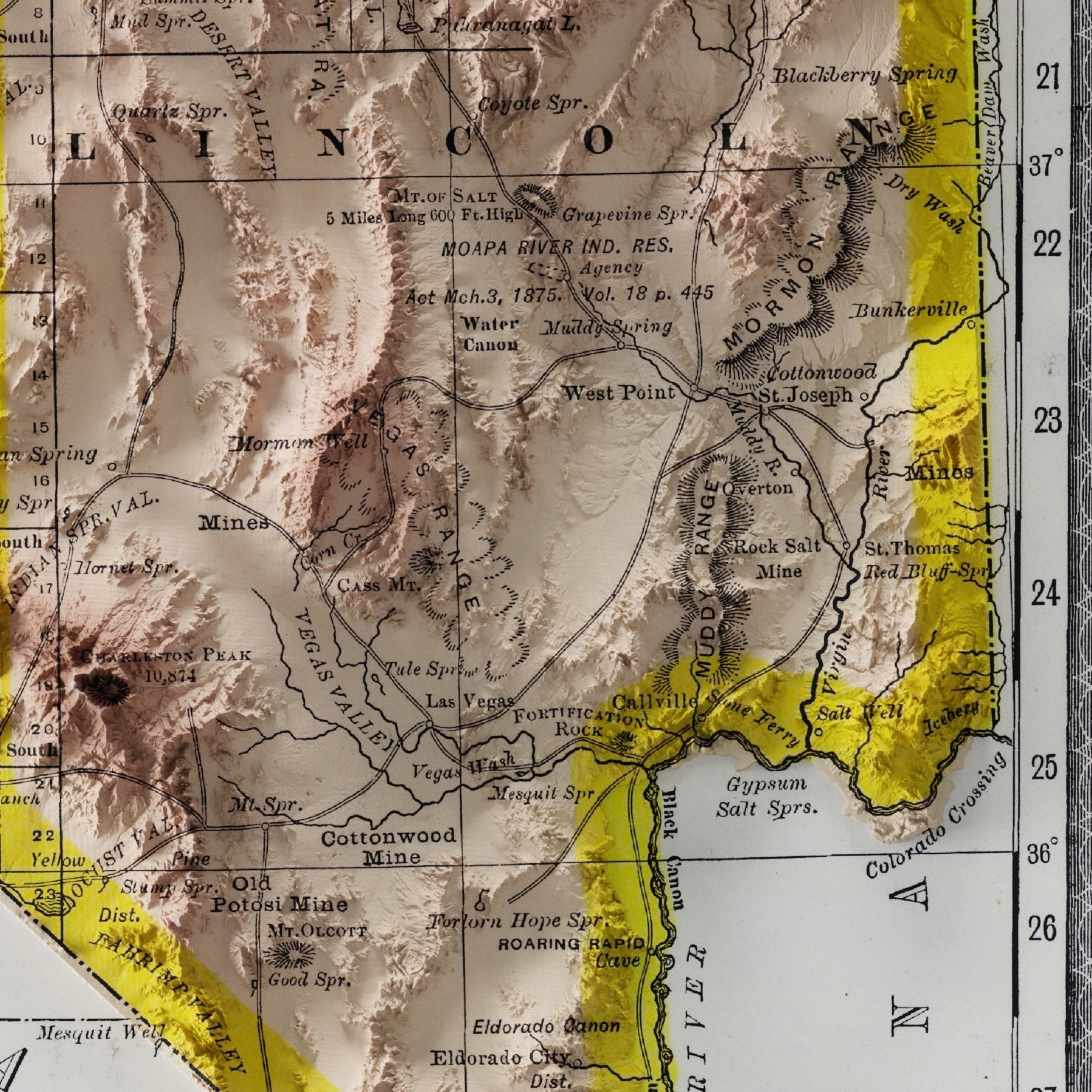 Nevada Vintage Map Print – 1889 Relief Edition