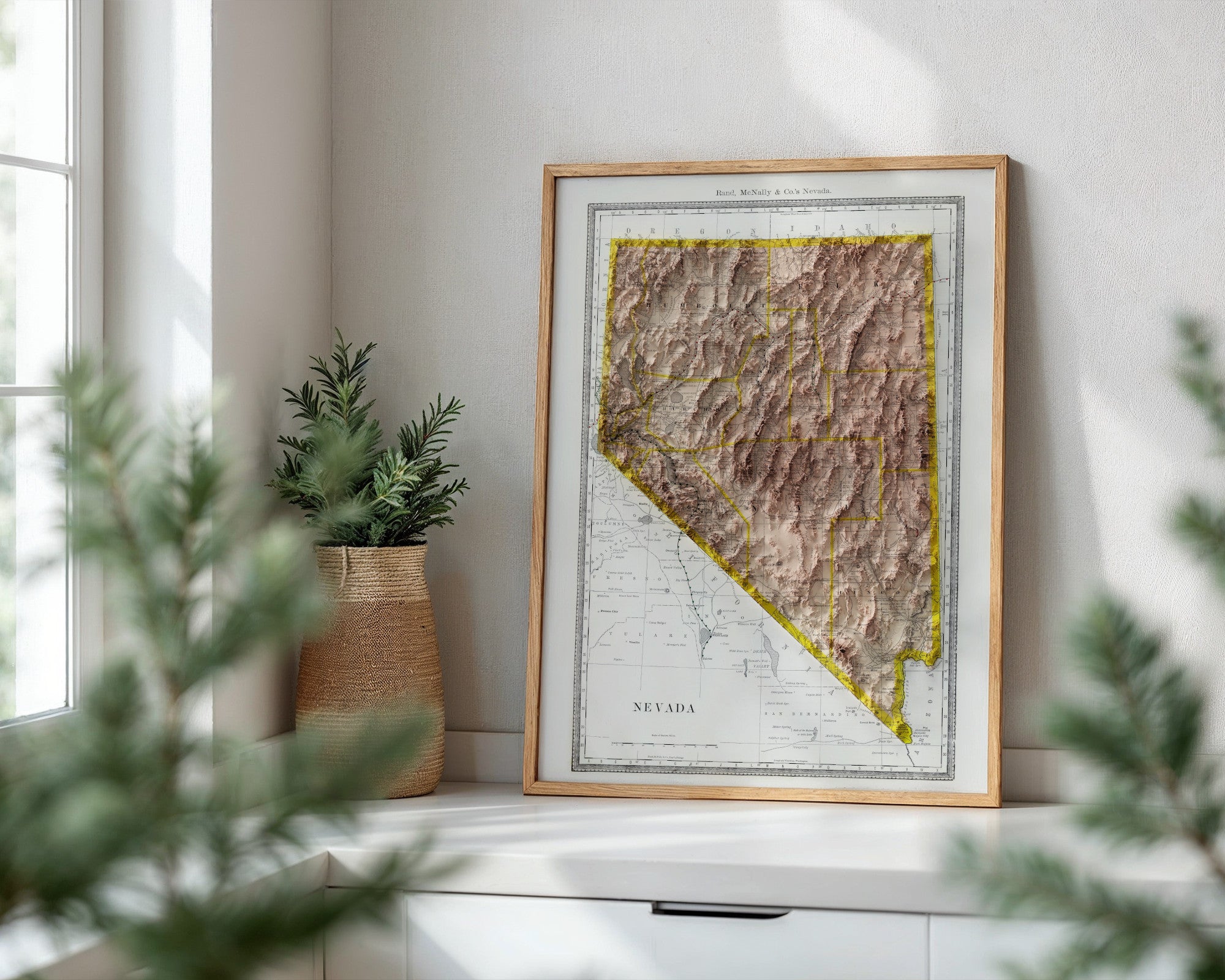 Nevada Vintage Map Print – 1889 Relief Edition