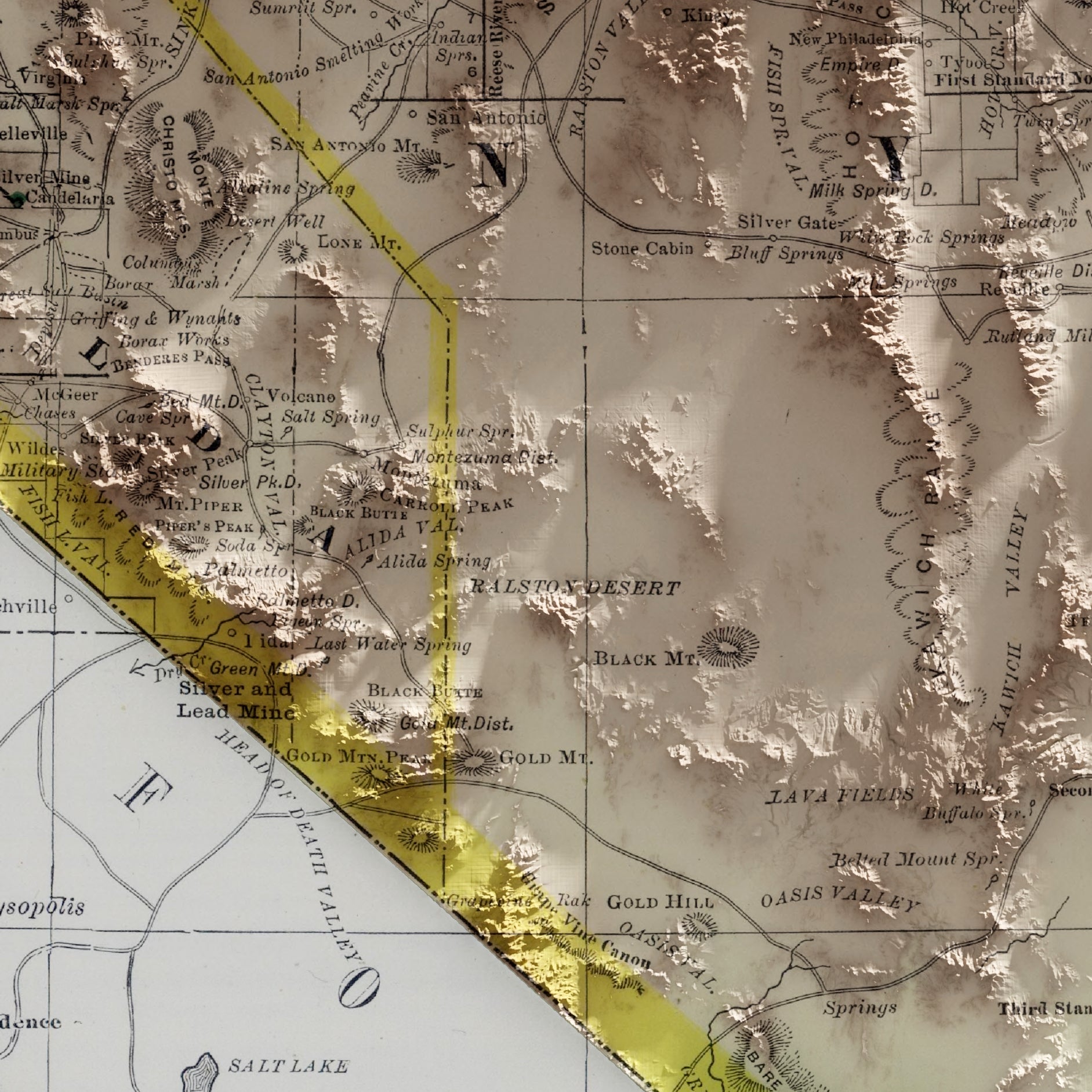Nevada Vintage Map Print – 1889 Relief Edition