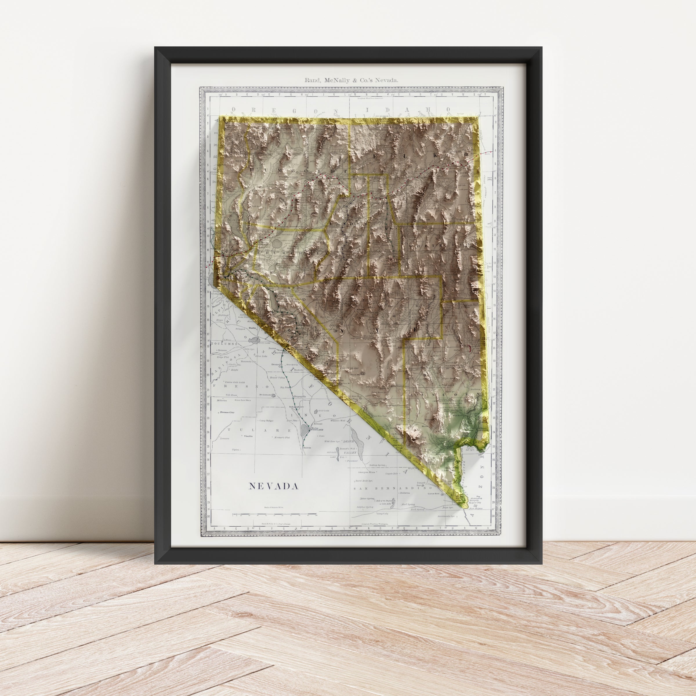 Nevada Vintage Map Print – 1889 Relief Edition