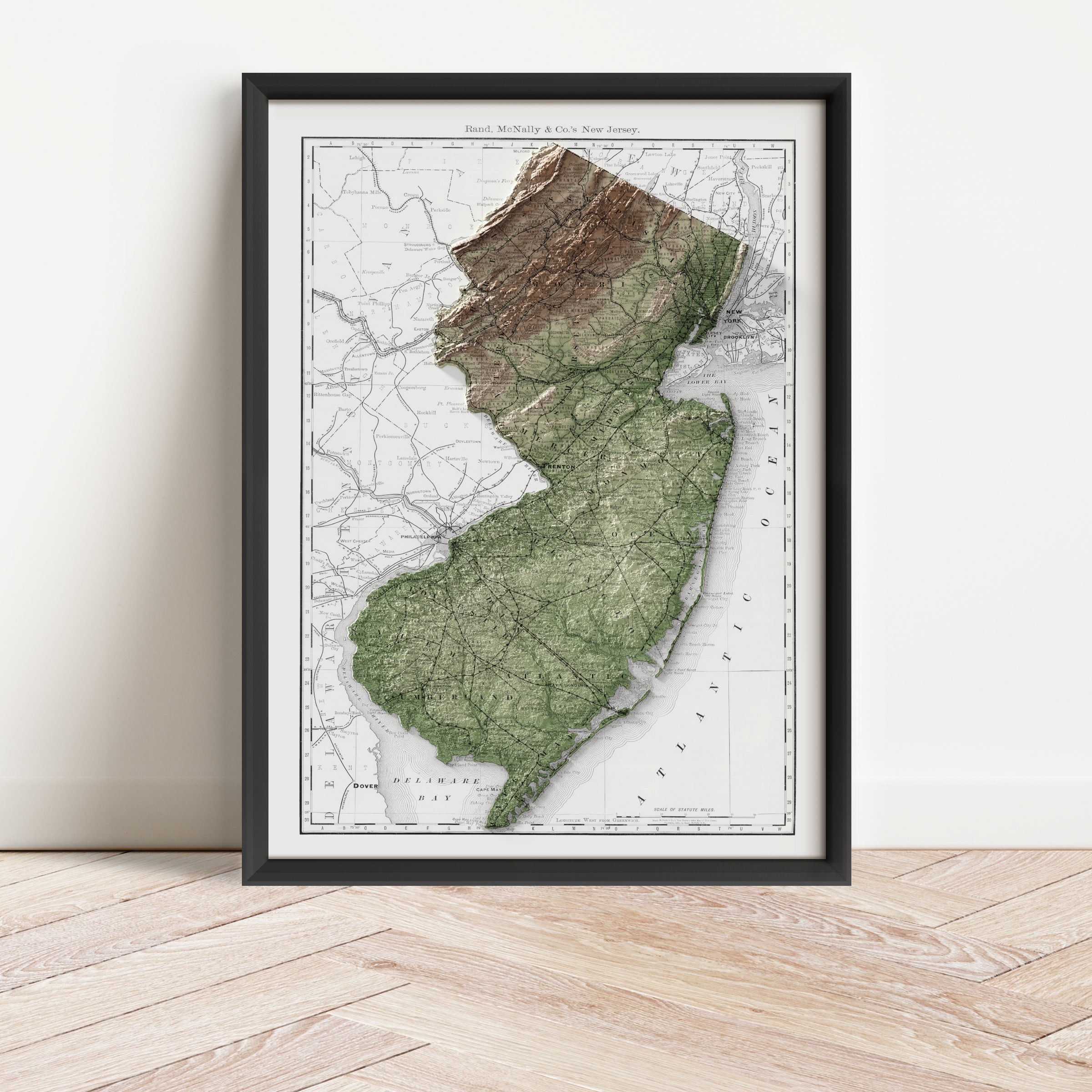 New Jersey Vintage Map Print – 1889 Relief Edition