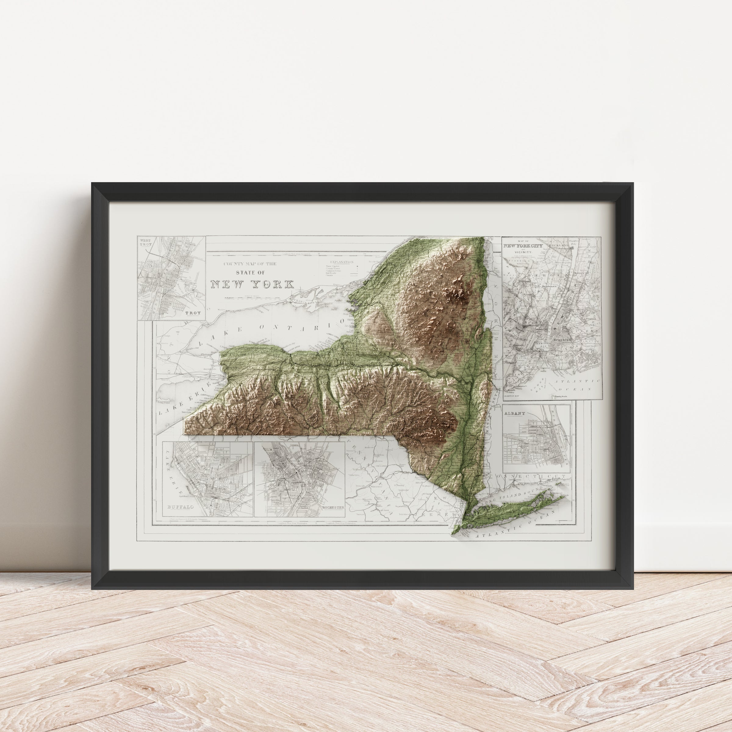 New York Vintage Map Print – 1886 Relief Edition