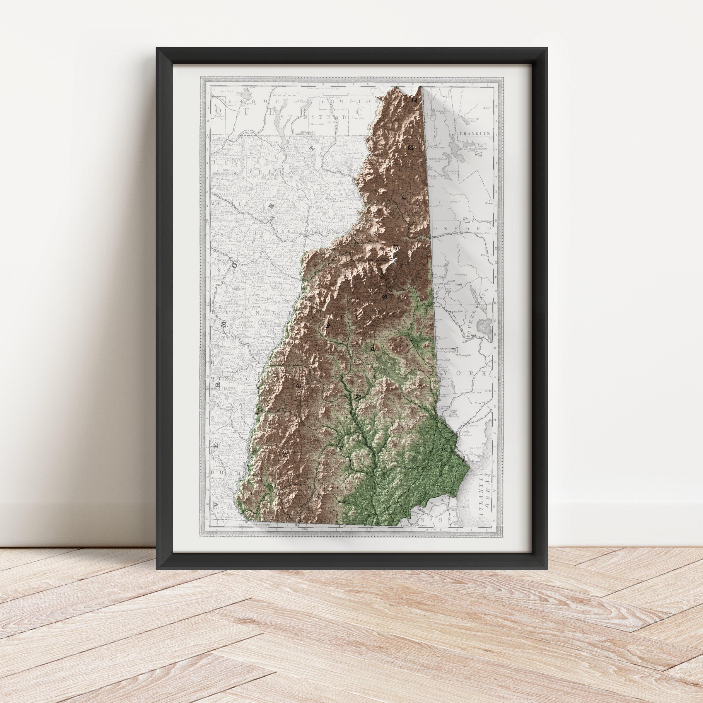 New Hampshire Vintage Map Print – 1888 Relief Edition