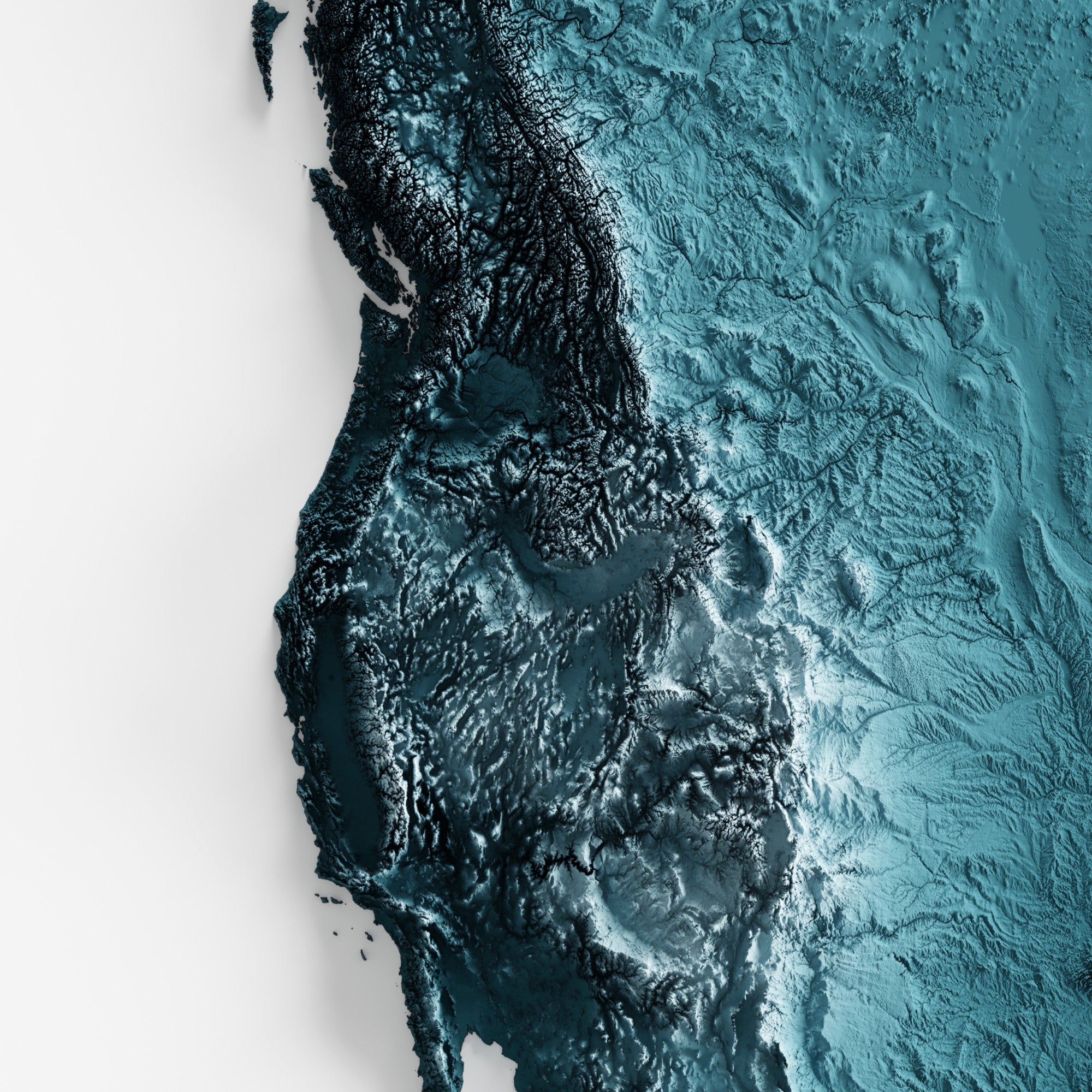 Close-up of a minimalist topographic map poster of the North American continent