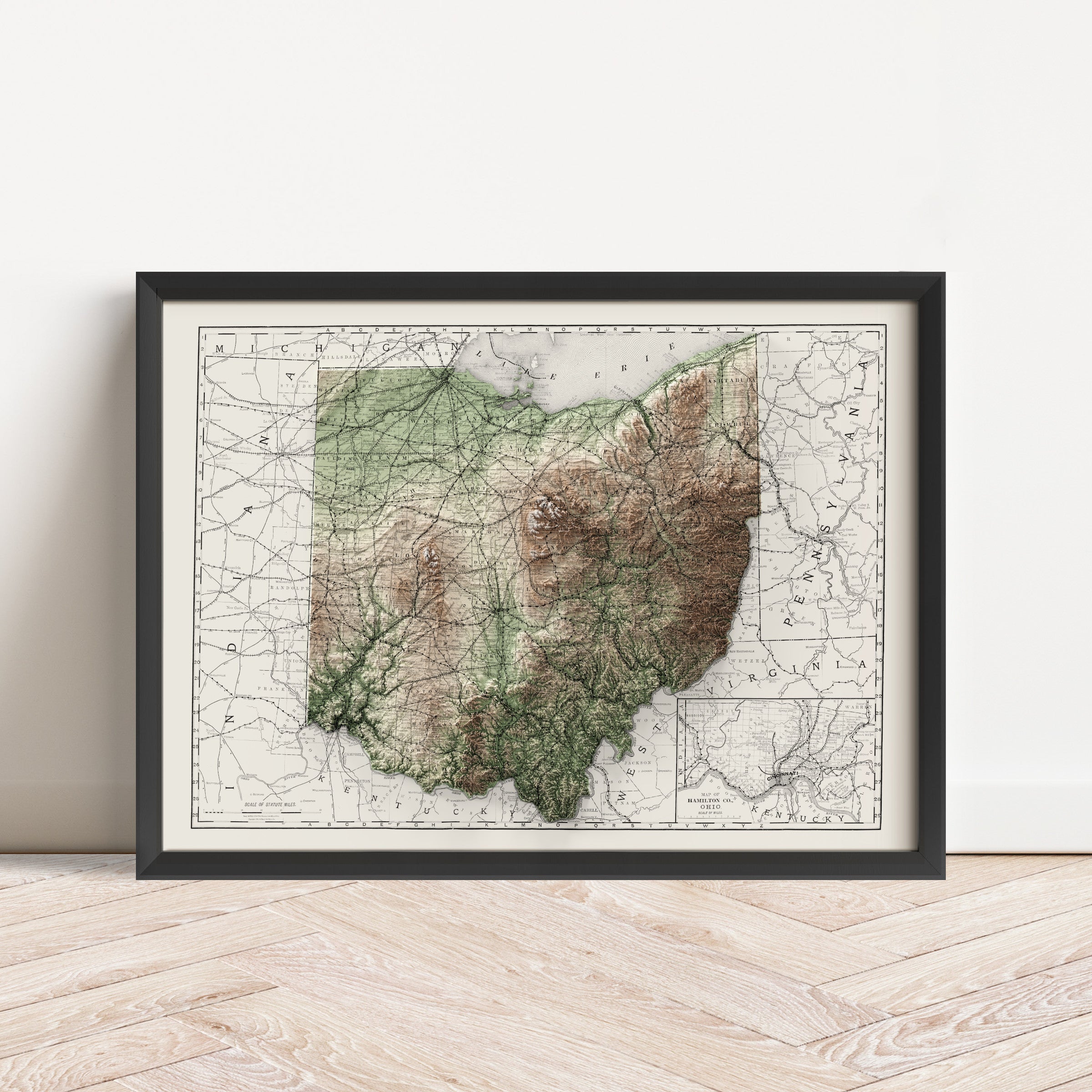 Ohio Vintage Map Print – 1889 Relief Edition