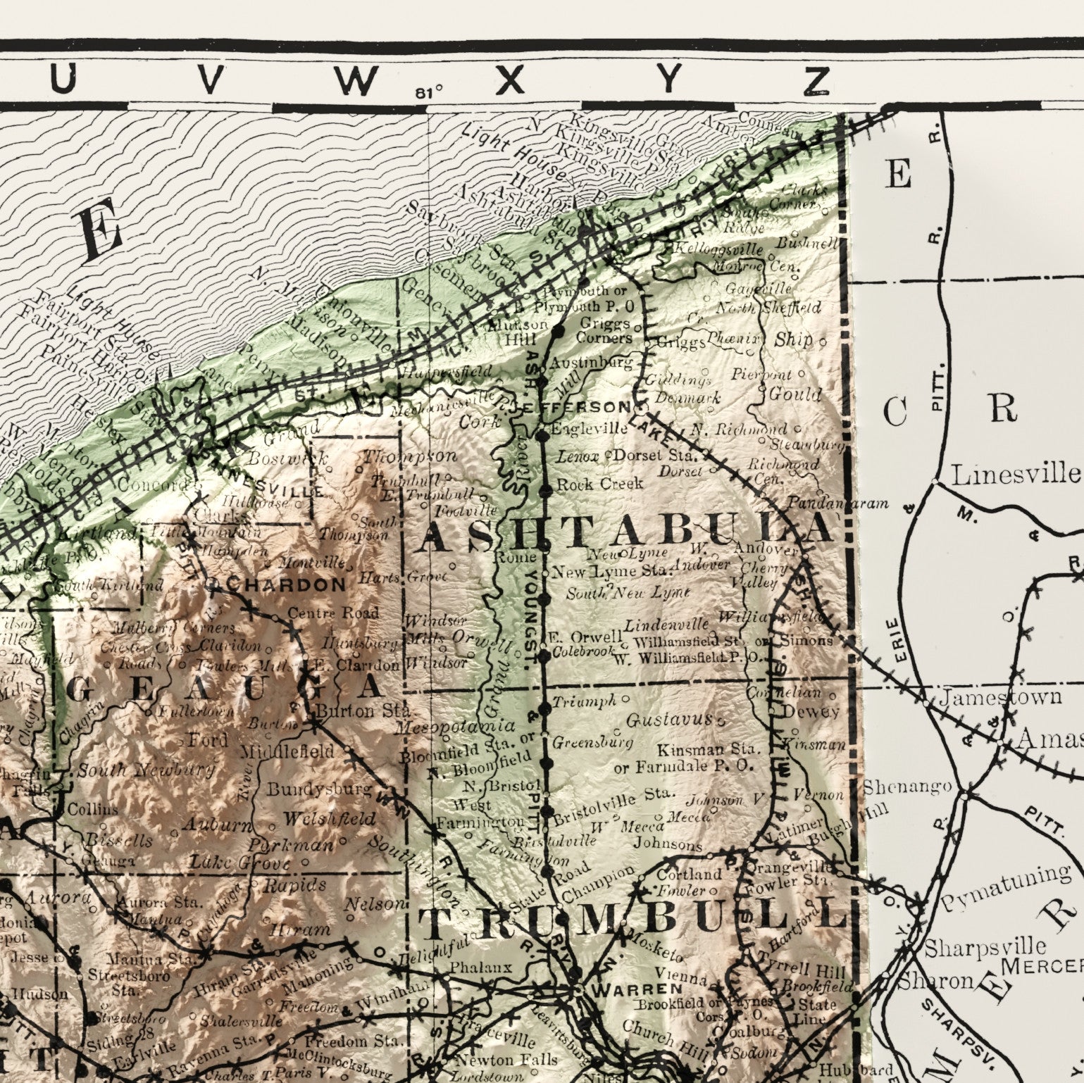 Ohio Vintage Map Print – 1889 Relief Edition
