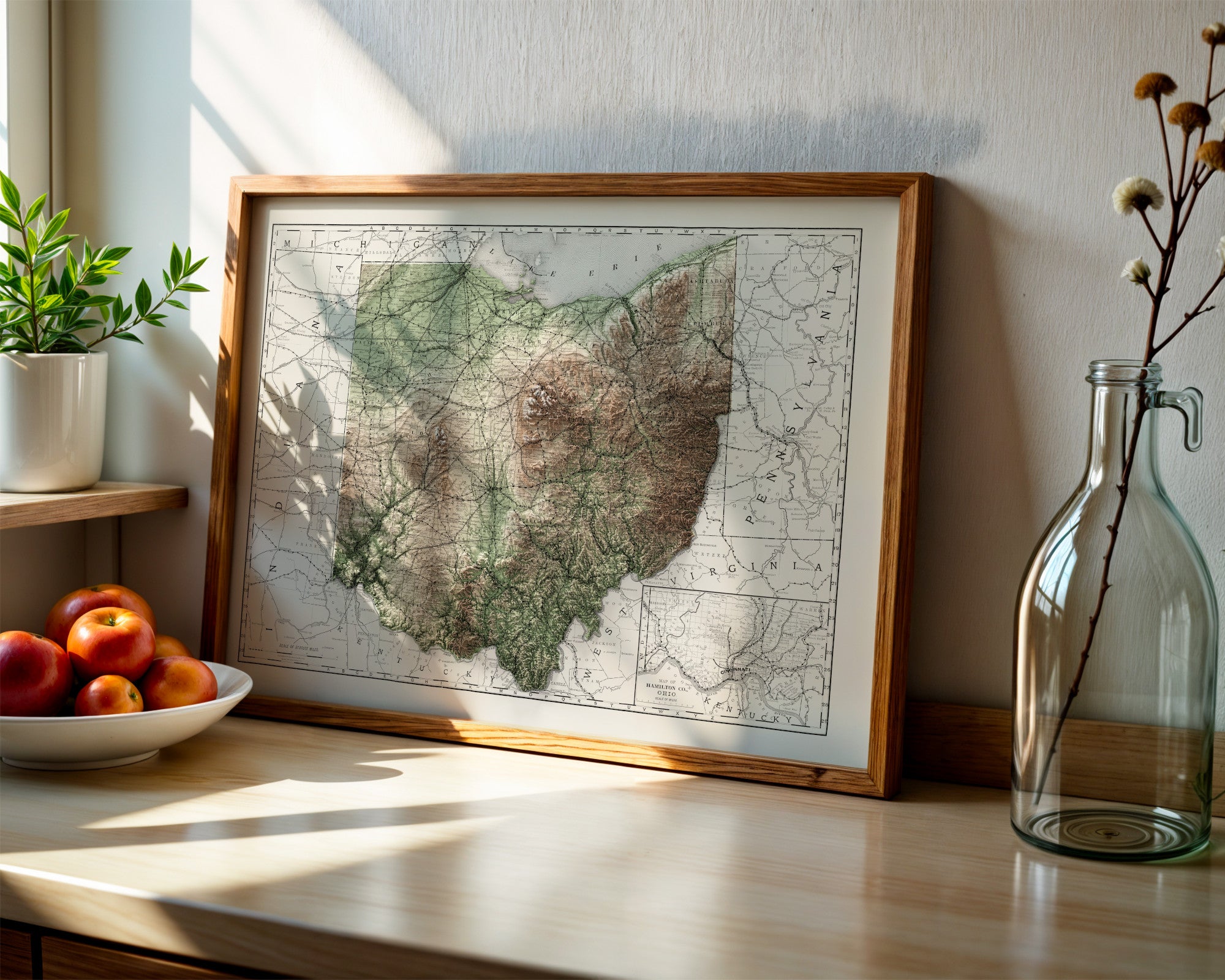 Ohio Vintage Map Print – 1889 Relief Edition