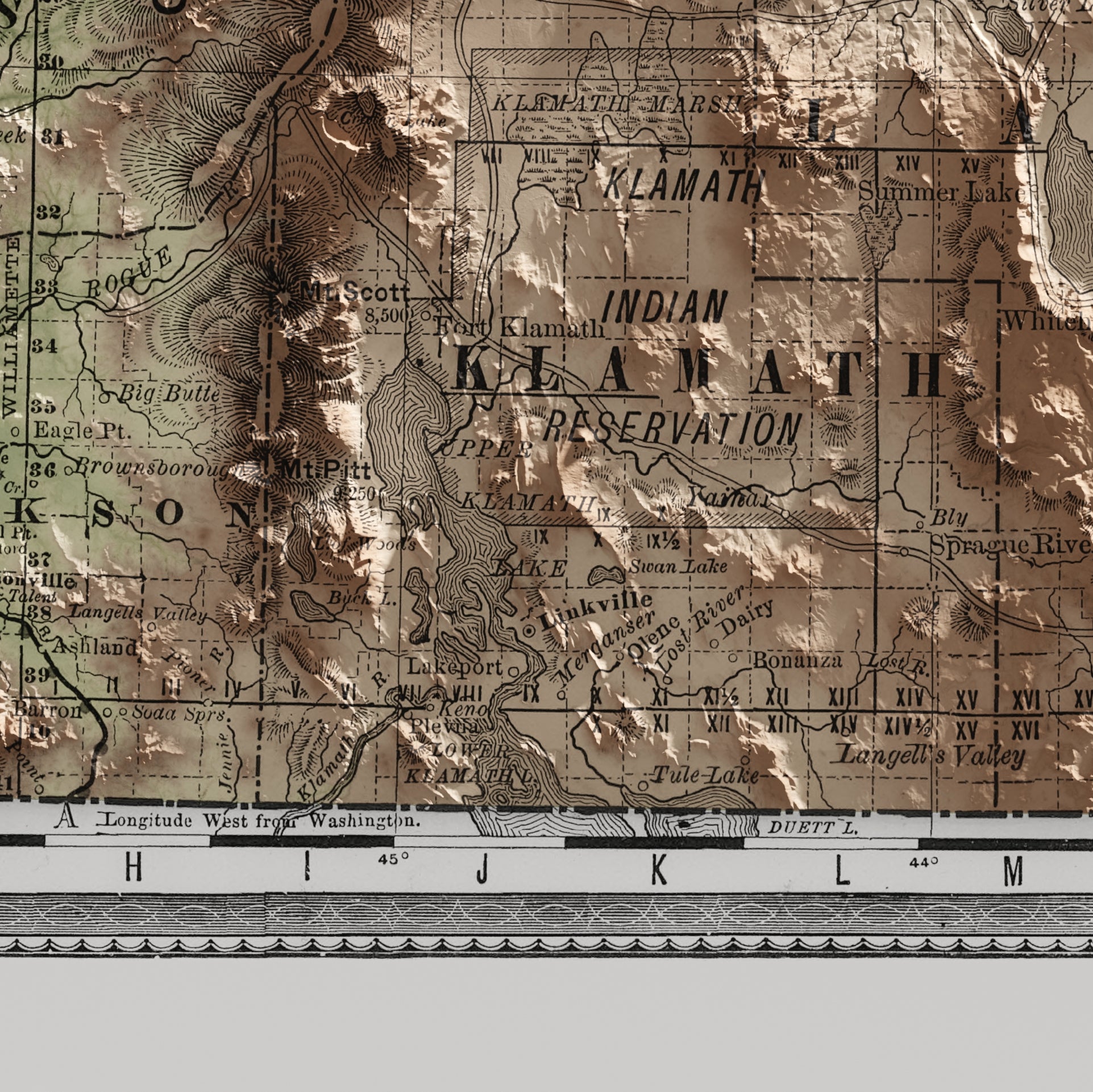 Oregon Vintage Map Print – 1889 Relief Edition