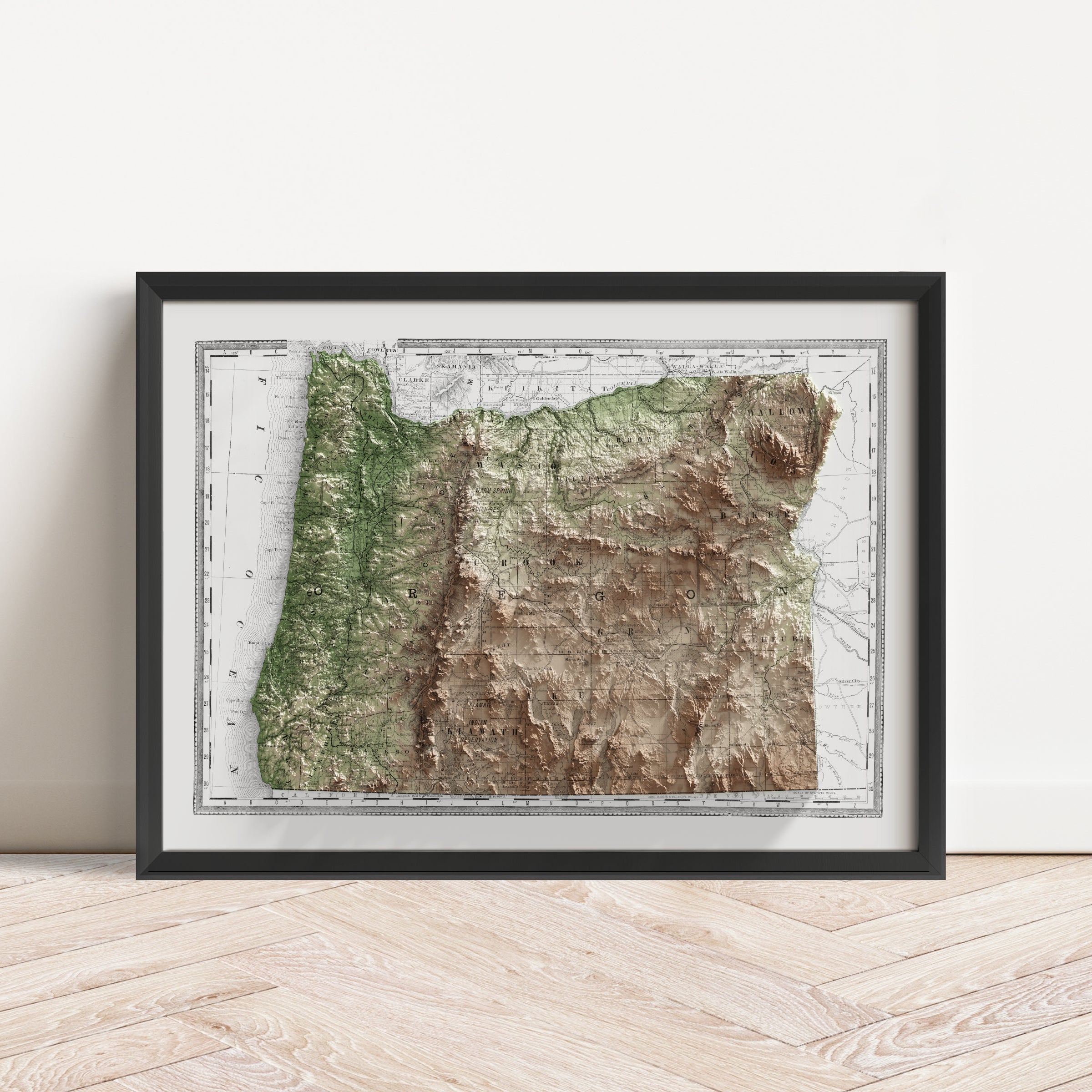 Oregon Vintage Map Print – 1889 Relief Edition