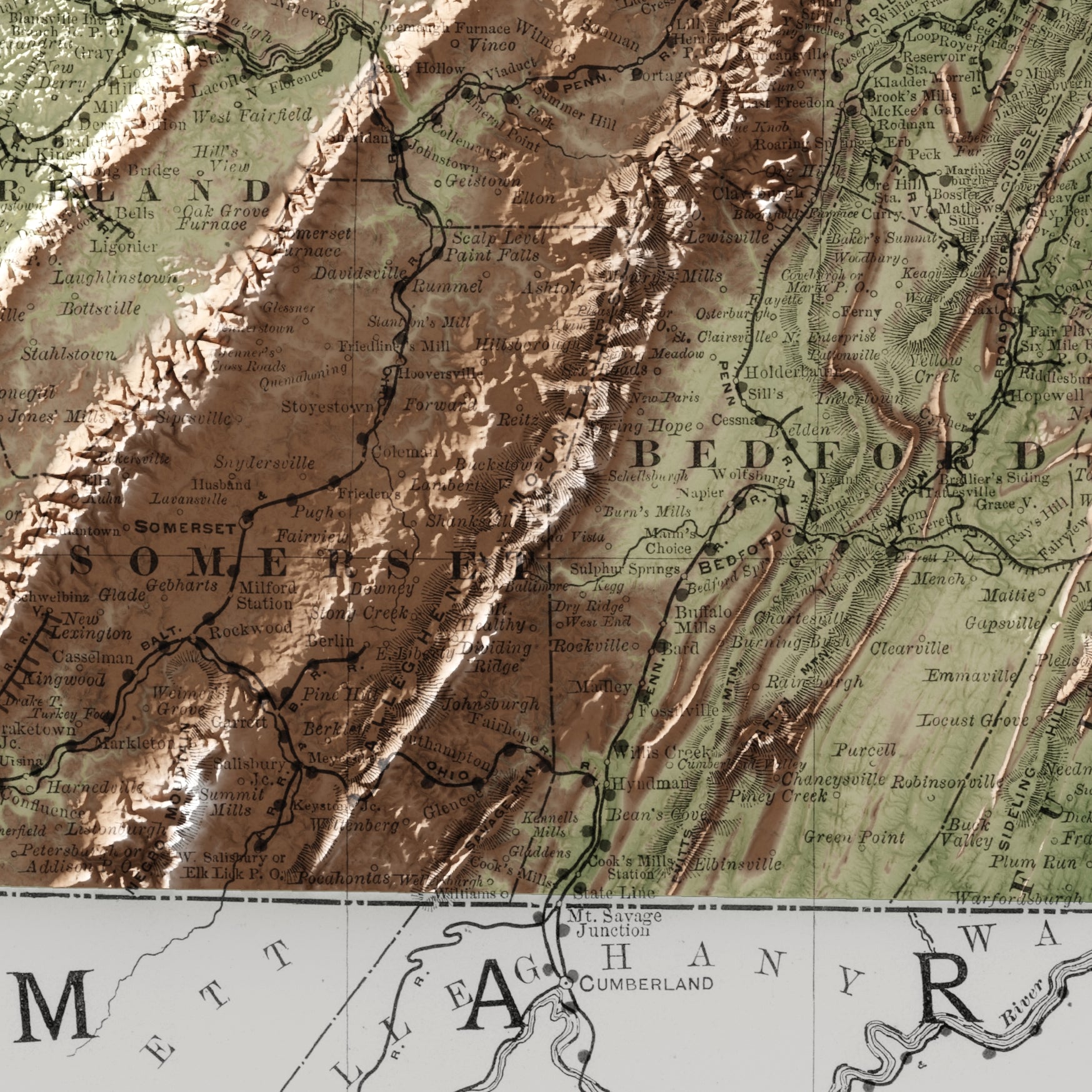 Pennsylvania Vintage Map Print – 1889 Relief Edition