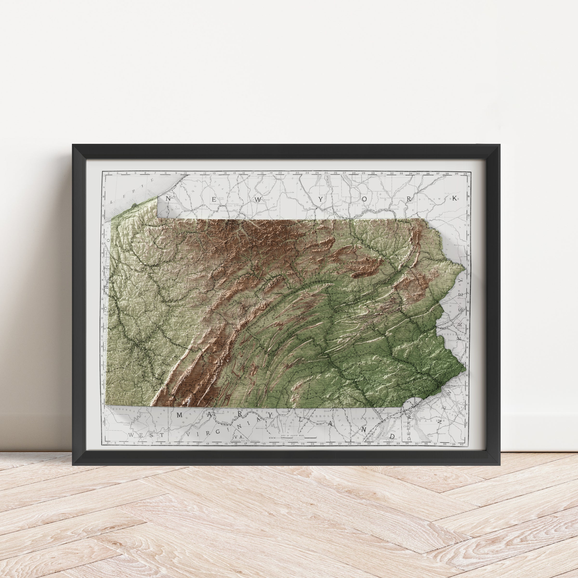 Pennsylvania Vintage Map Print – 1889 Relief Edition