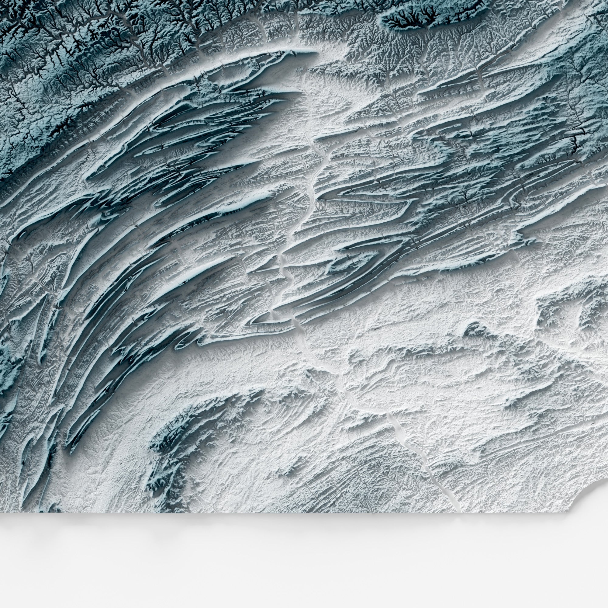 Close-up of minimalist topographic map poster of the US State of Pennsylvania