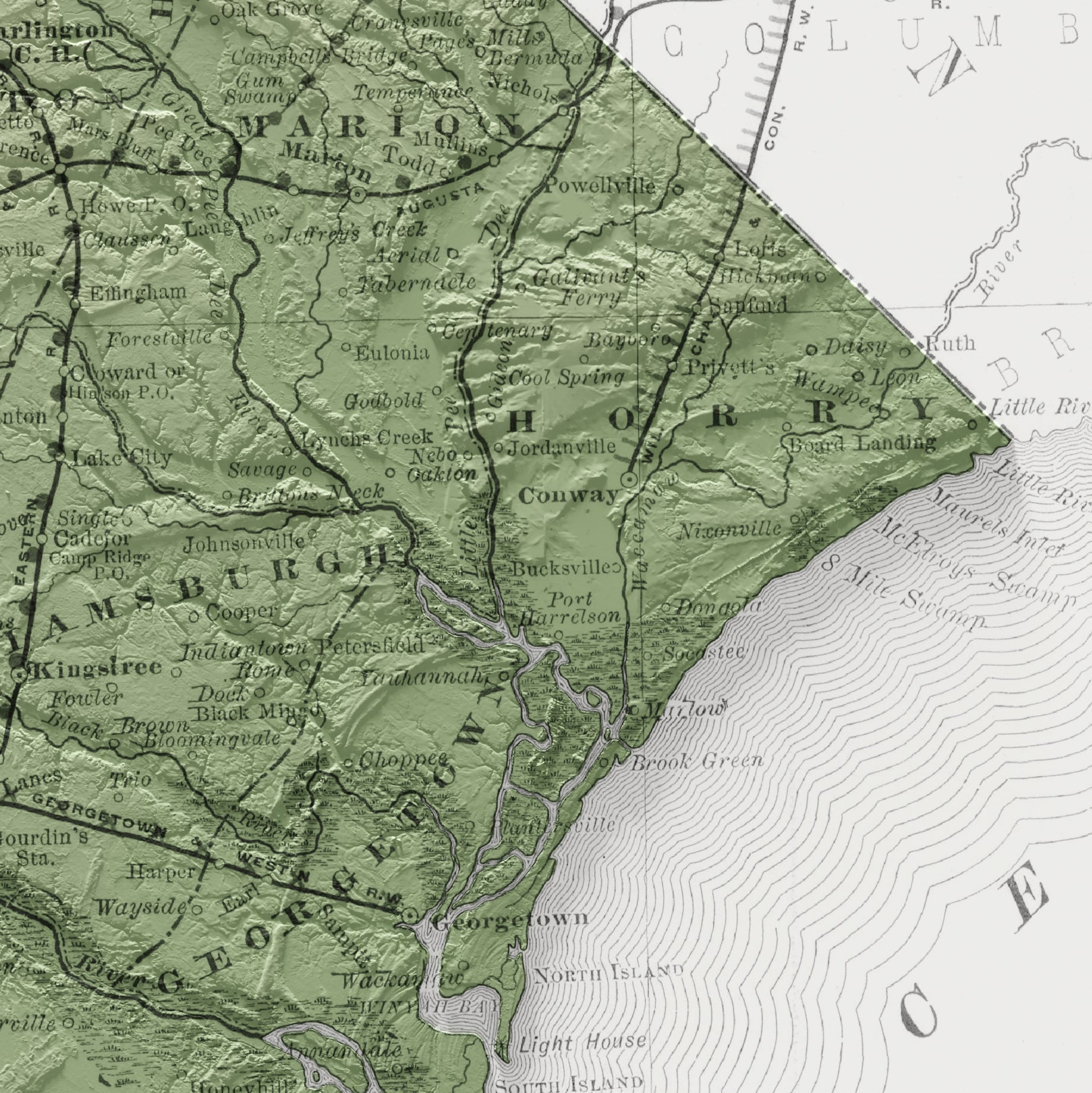 South Carolina Vintage Map Print – 1889 Relief Edition