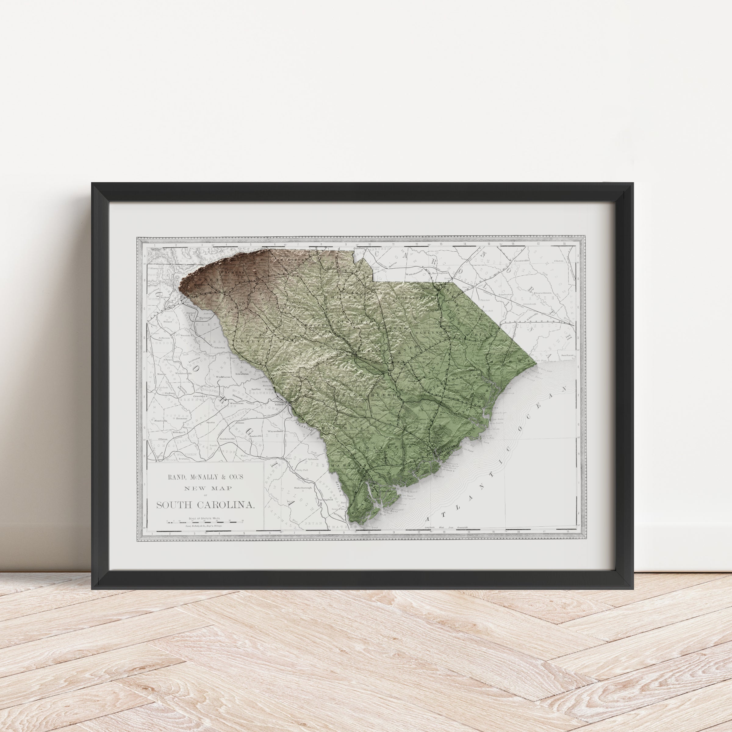 South Carolina Vintage Map Print – 1889 Relief Edition