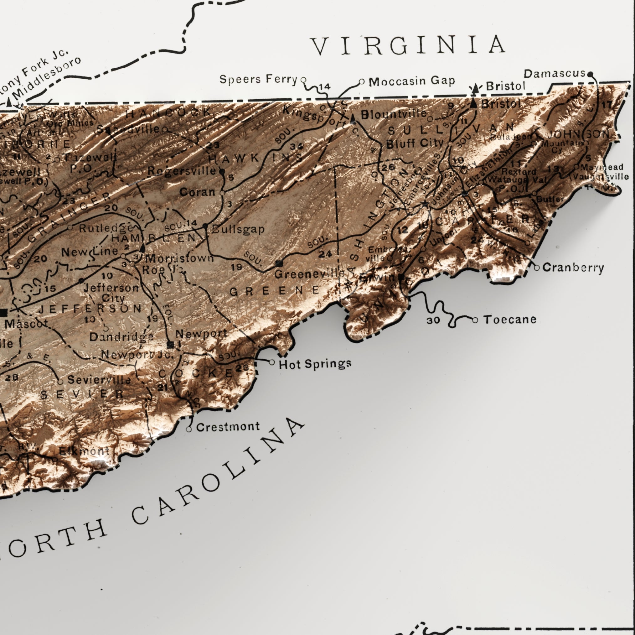 Tennessee Vintage Map Print – 1924 Relief Edition