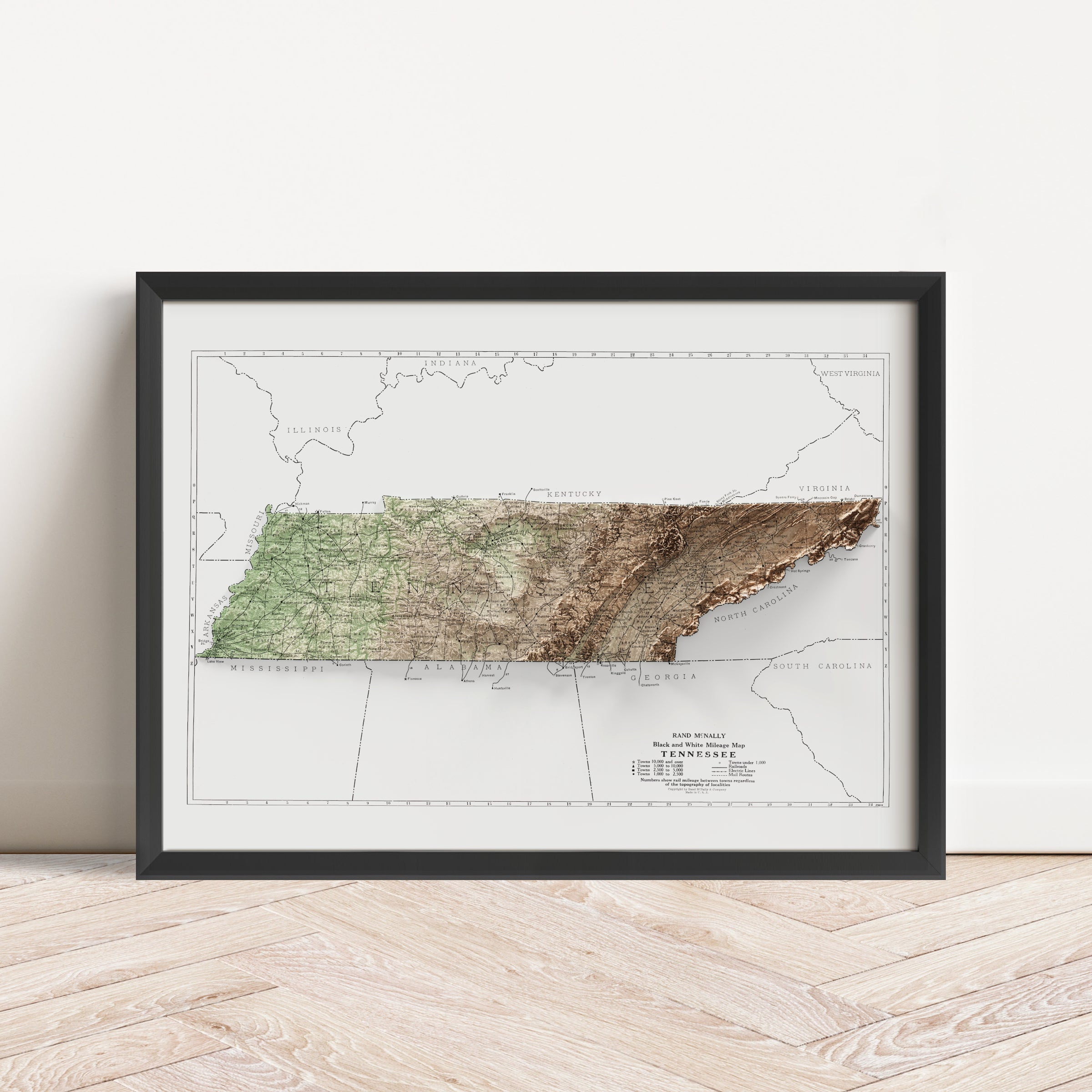 Tennessee Vintage Map Print – 1924 Relief Edition