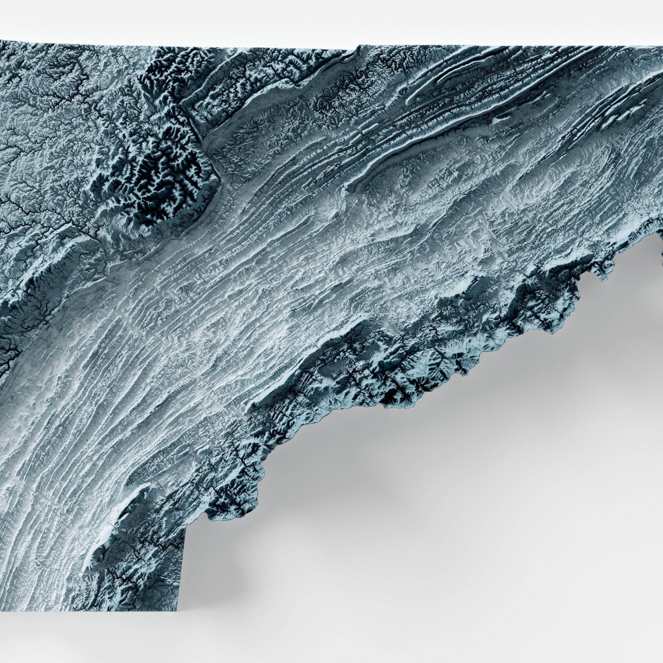 Close-up of minimalist topographic map poster of the US State of Tennessee