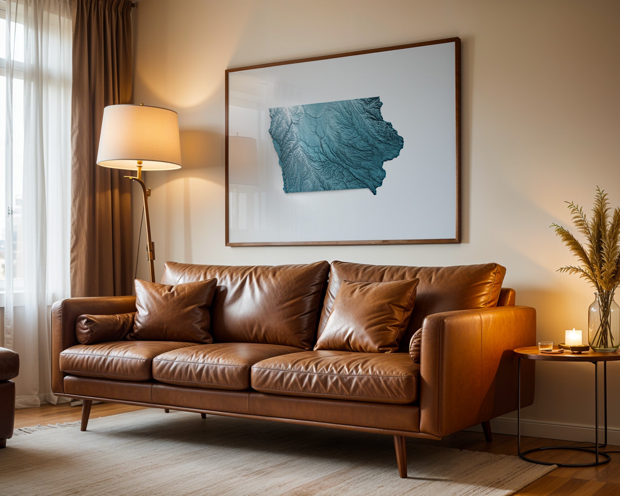 Iowa Map Print – Minimalist Elevation Design (Blue Style)