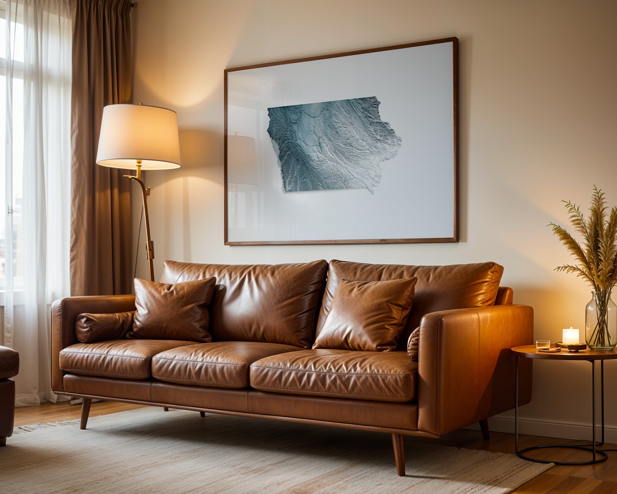 Iowa Map Print – Minimalist Elevation Design (White Style)