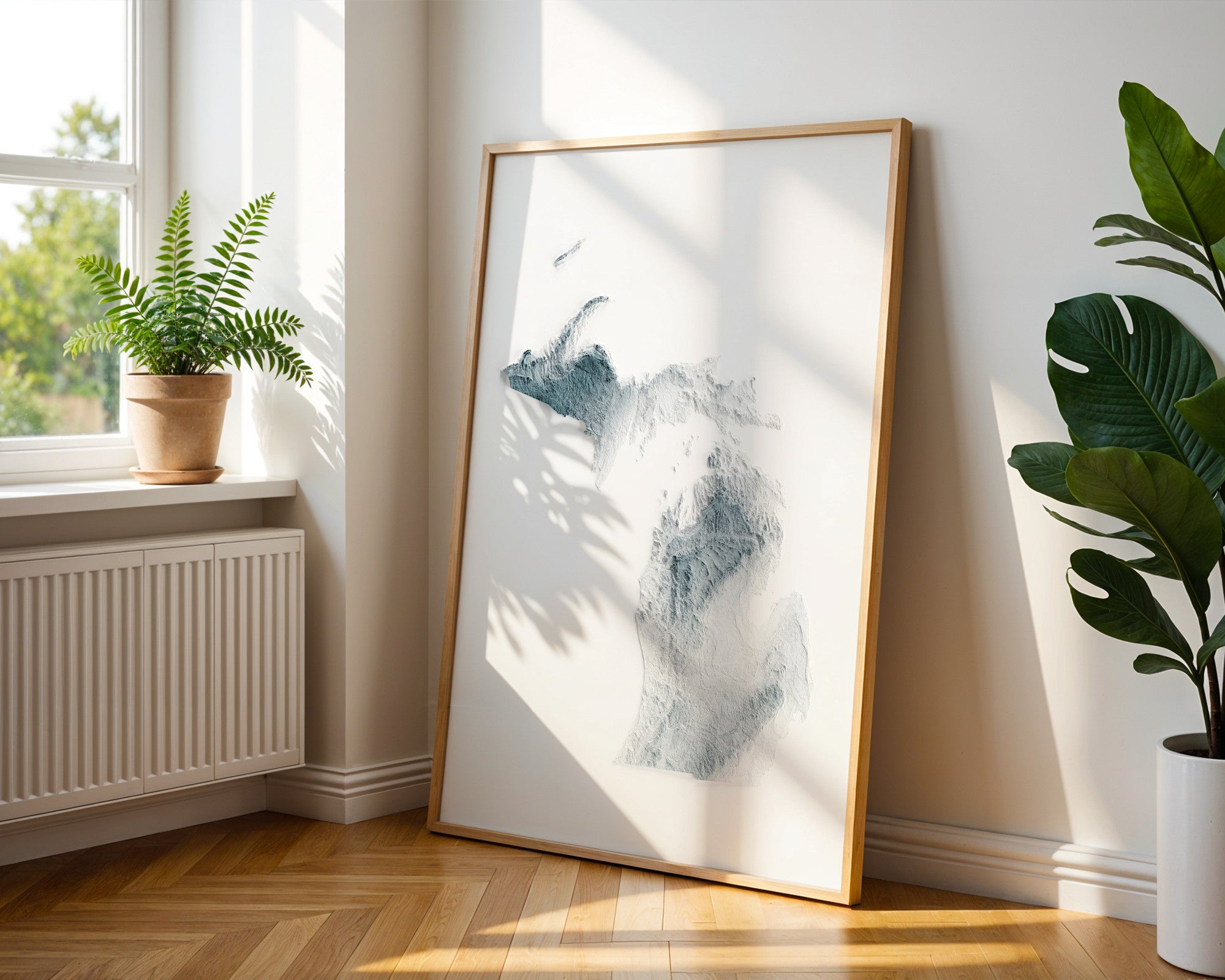 Michigan Map Print – Minimalist Elevation Design (White Style)