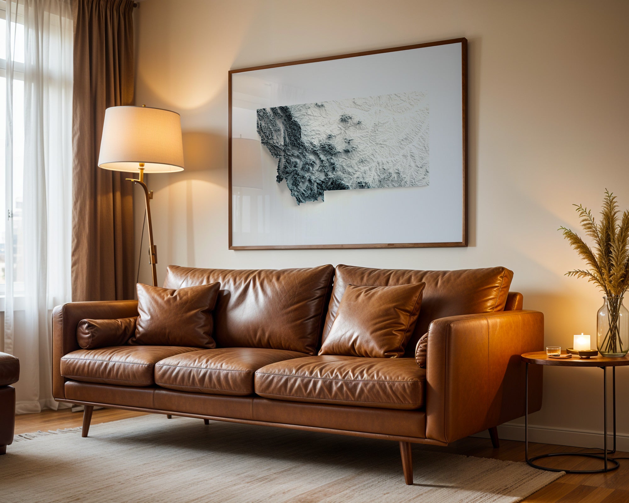 Montana Map Print – Minimalist Elevation Design (White Style)