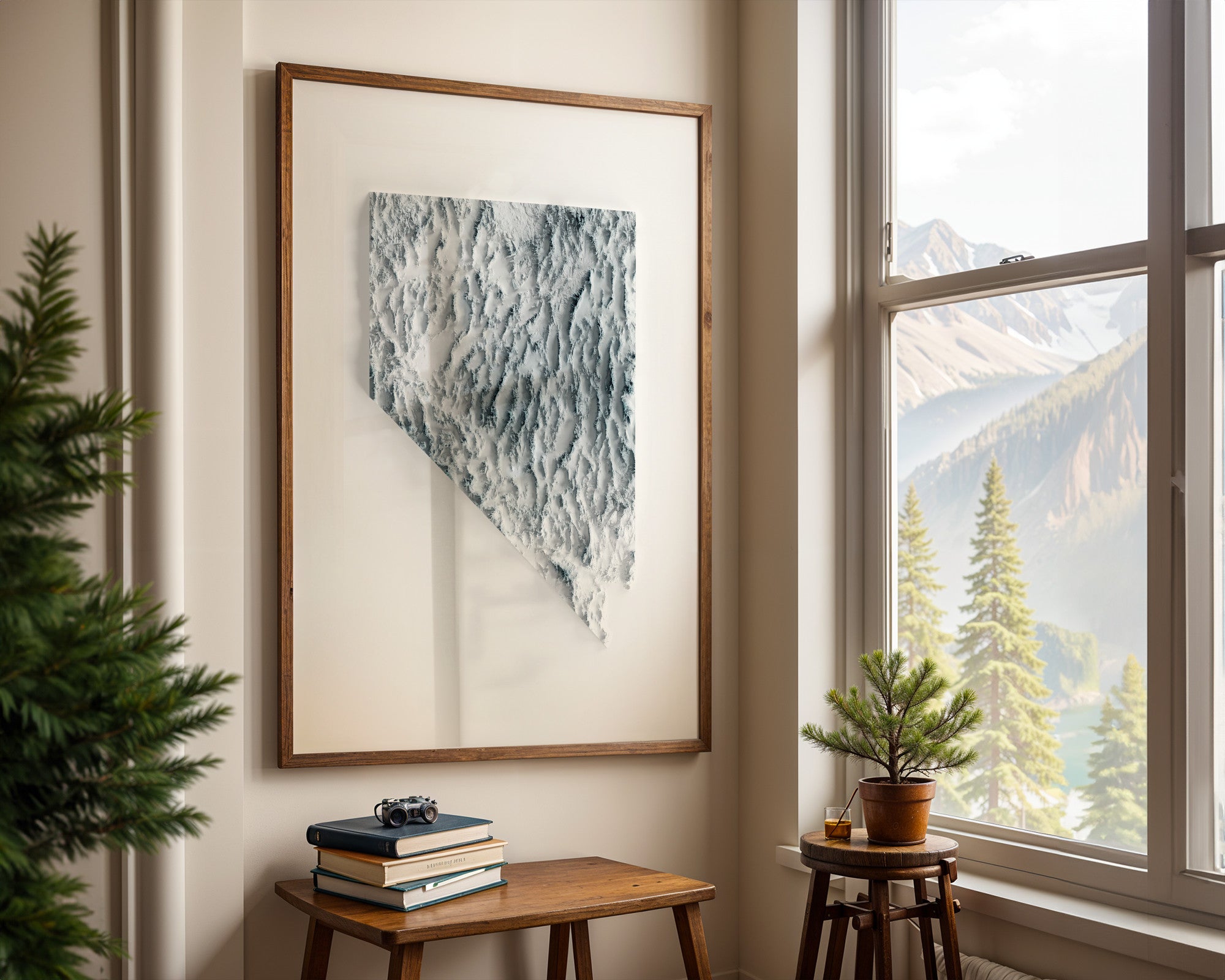 Nevada Map Print – Minimalist Elevation Design (White Style)