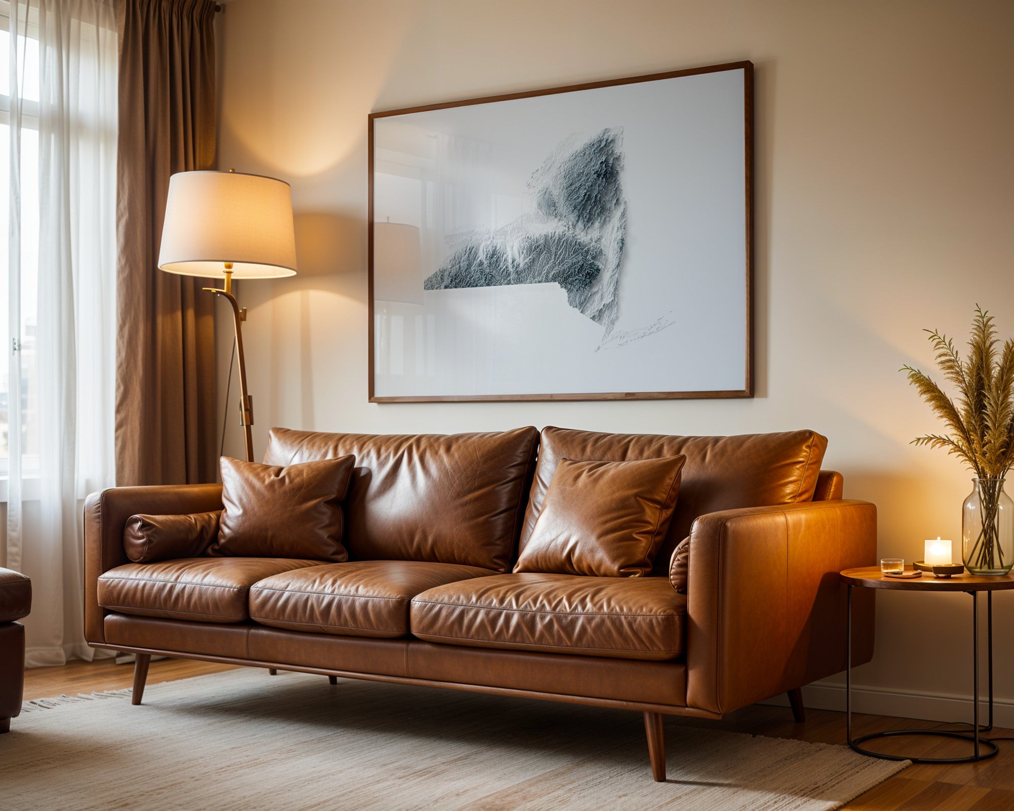 New York Map Print – Minimalist Elevation Design (White Style)