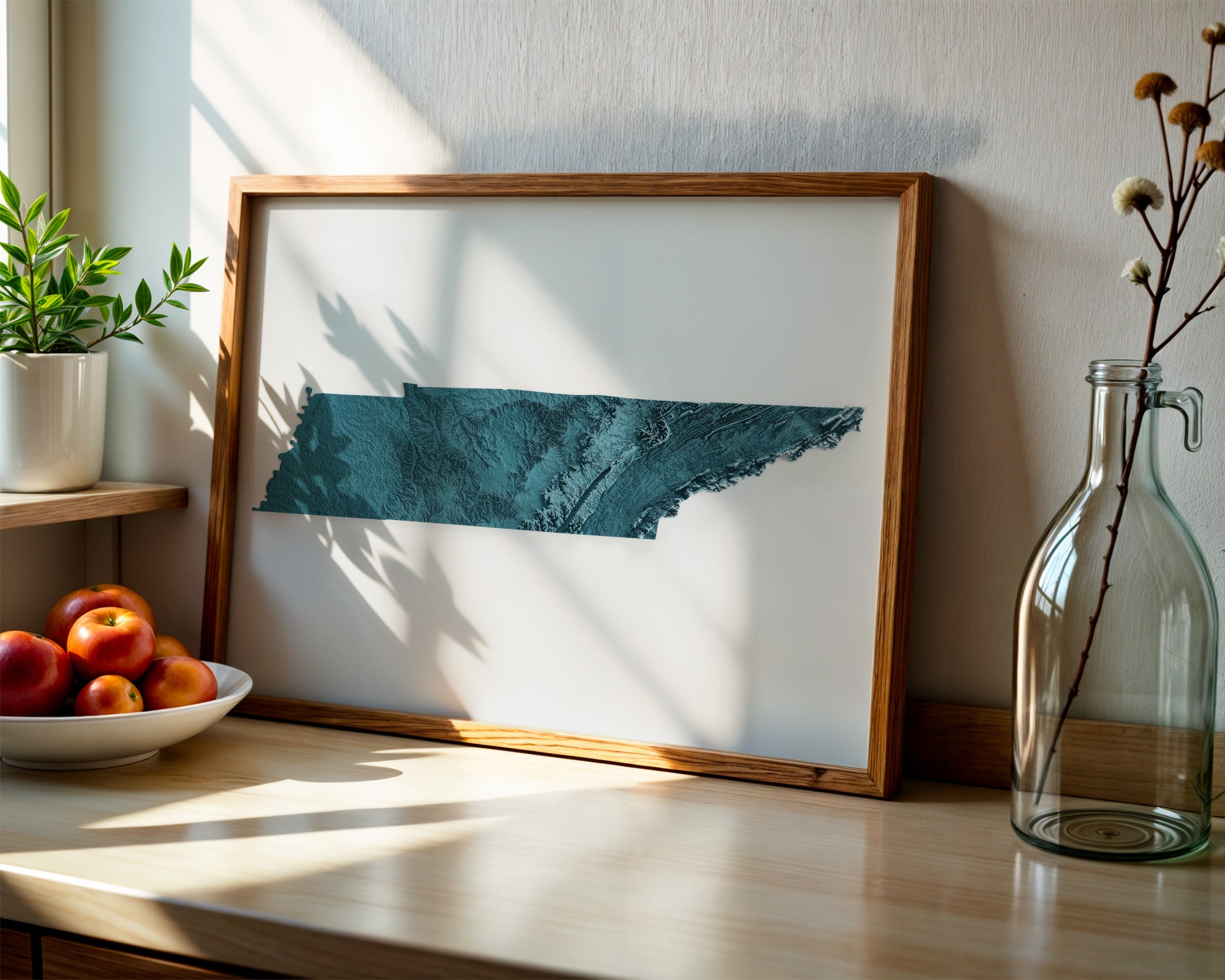 Tennessee Map Print – Minimalist Elevation Design (Blue Style)